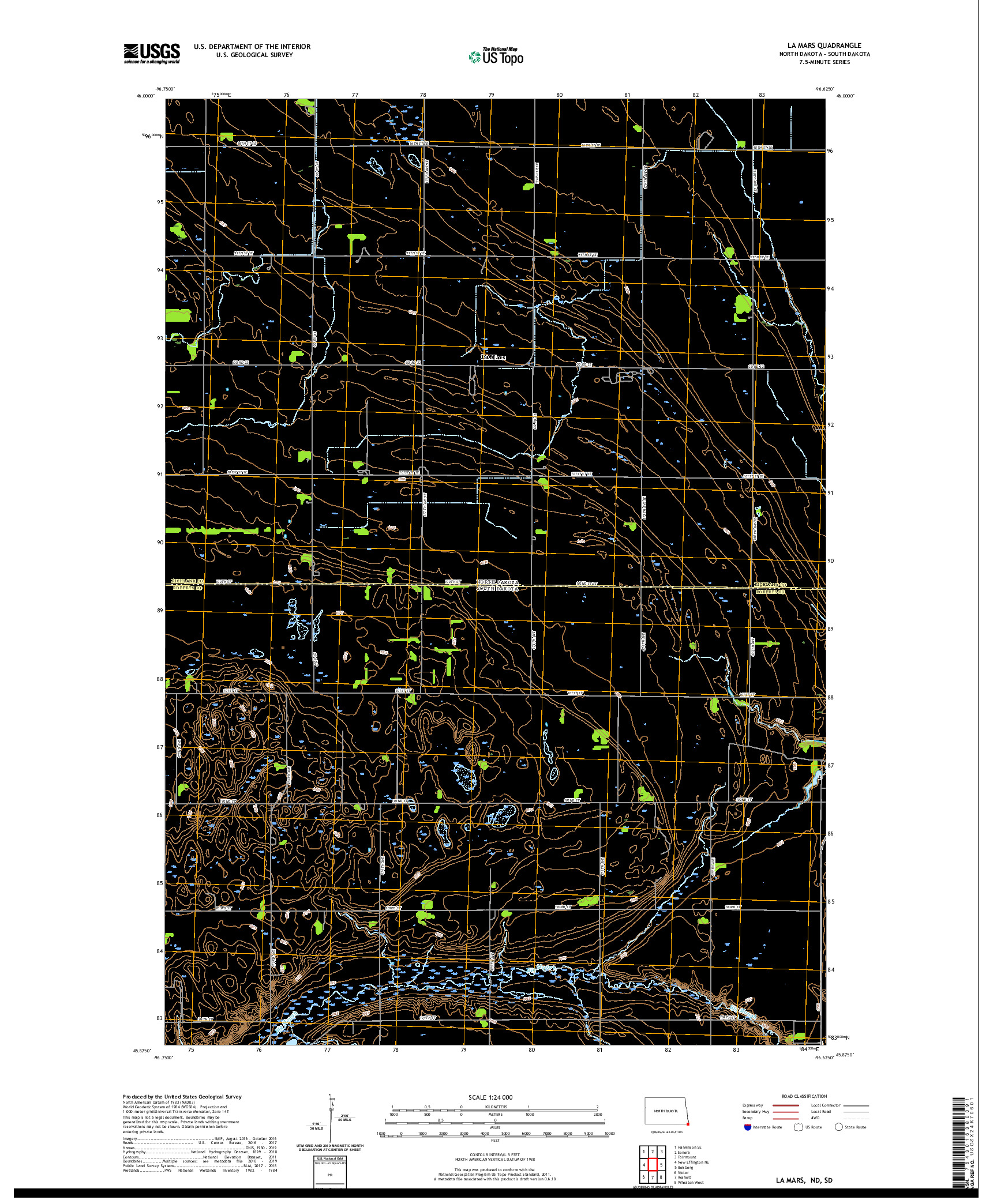 USGS US TOPO 7.5-MINUTE MAP FOR LA MARS, ND,SD 2020