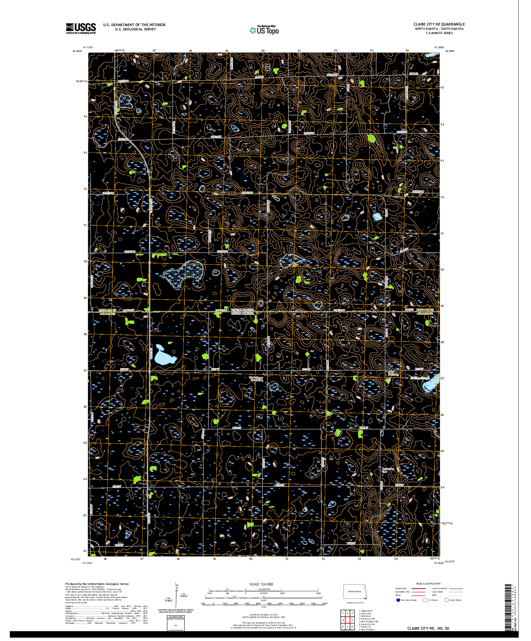 USGS US TOPO 7.5-MINUTE MAP FOR CLAIRE CITY NE, ND,SD 2020