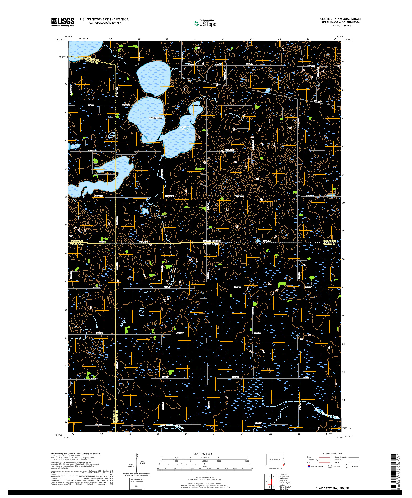 USGS US TOPO 7.5-MINUTE MAP FOR CLAIRE CITY NW, ND,SD 2020