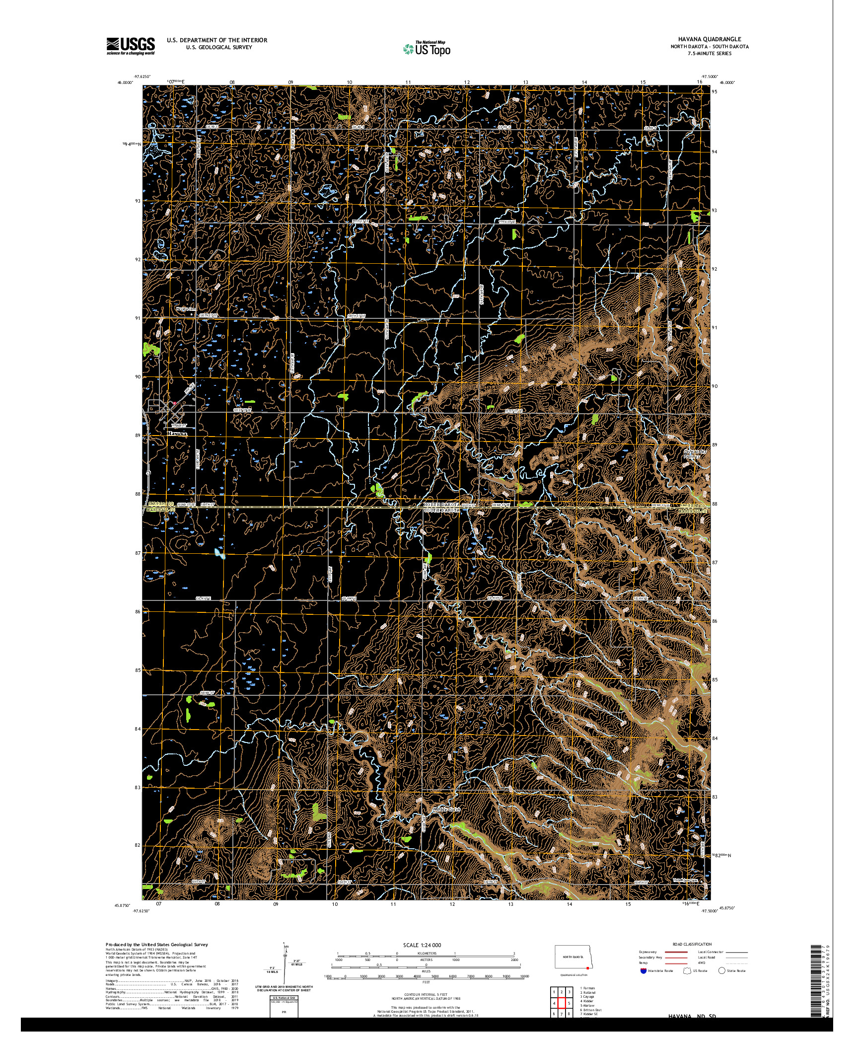 USGS US TOPO 7.5-MINUTE MAP FOR HAVANA, ND,SD 2020