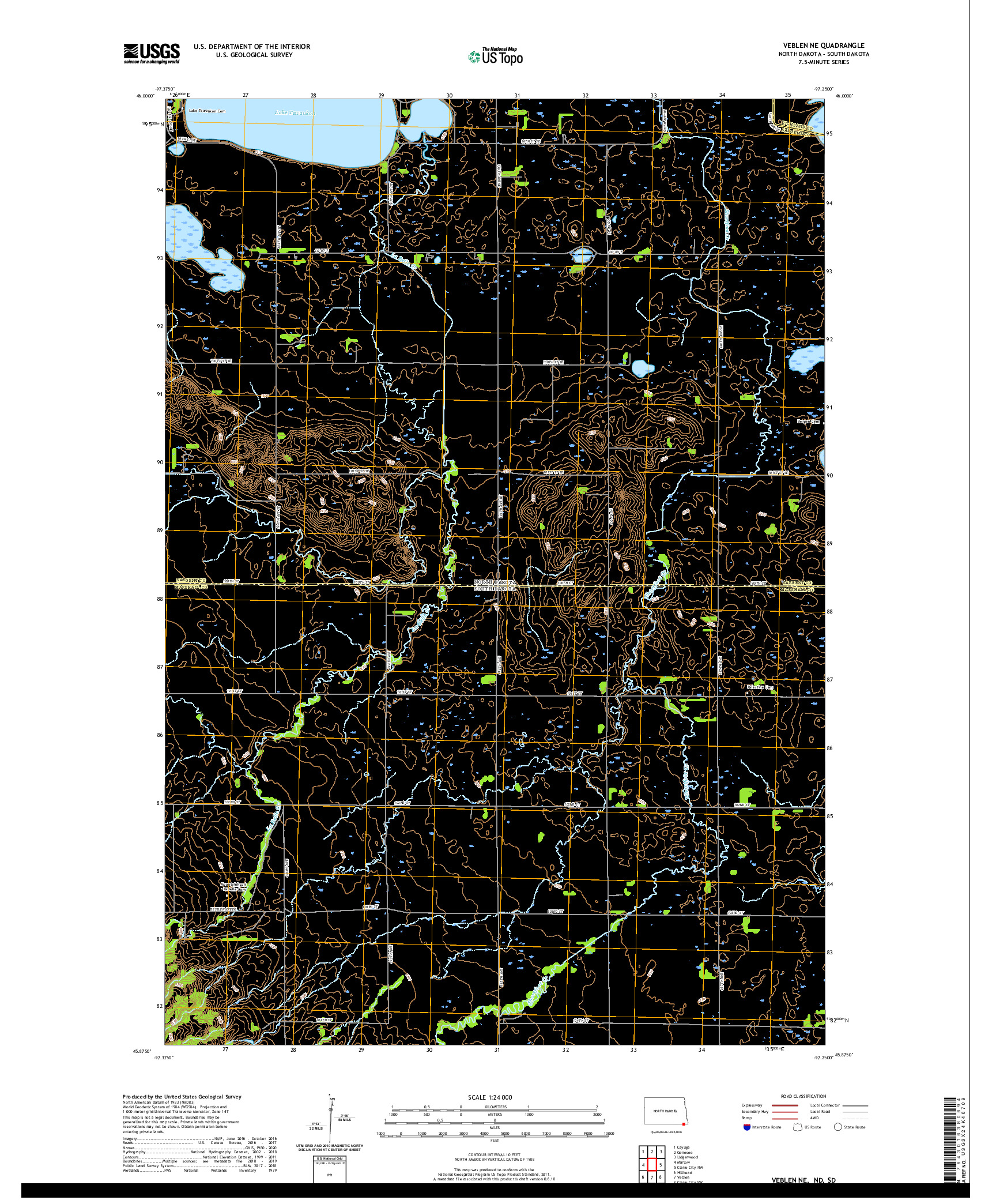 USGS US TOPO 7.5-MINUTE MAP FOR VEBLEN NE, ND,SD 2020