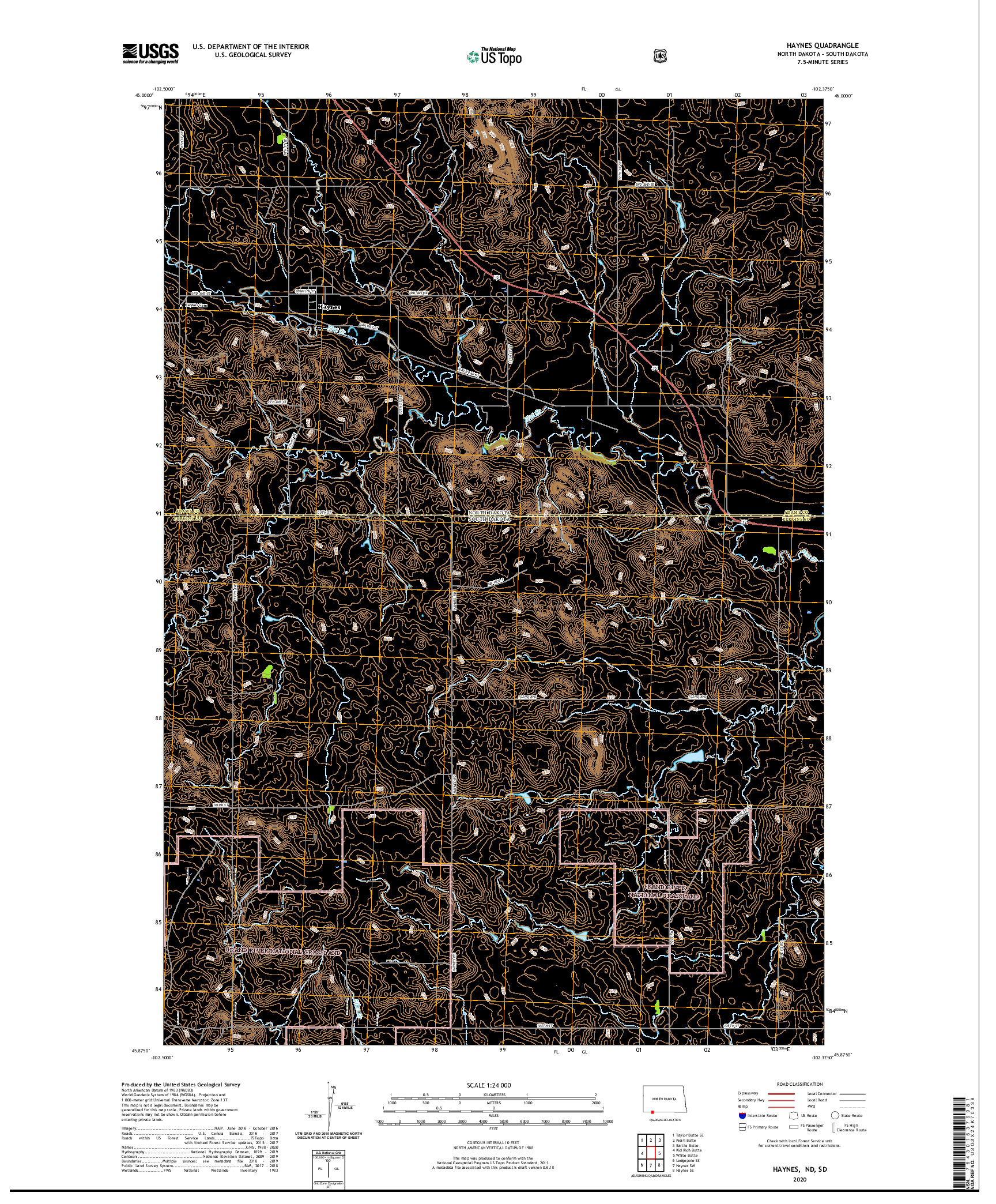 USGS US TOPO 7.5-MINUTE MAP FOR HAYNES, ND,SD 2020