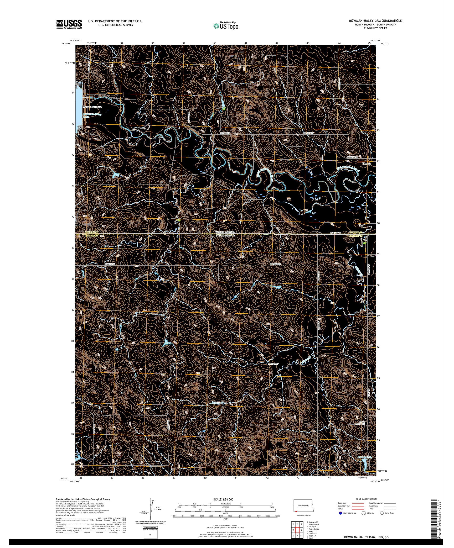 USGS US TOPO 7.5-MINUTE MAP FOR BOWMAN-HALEY DAM, ND,SD 2020