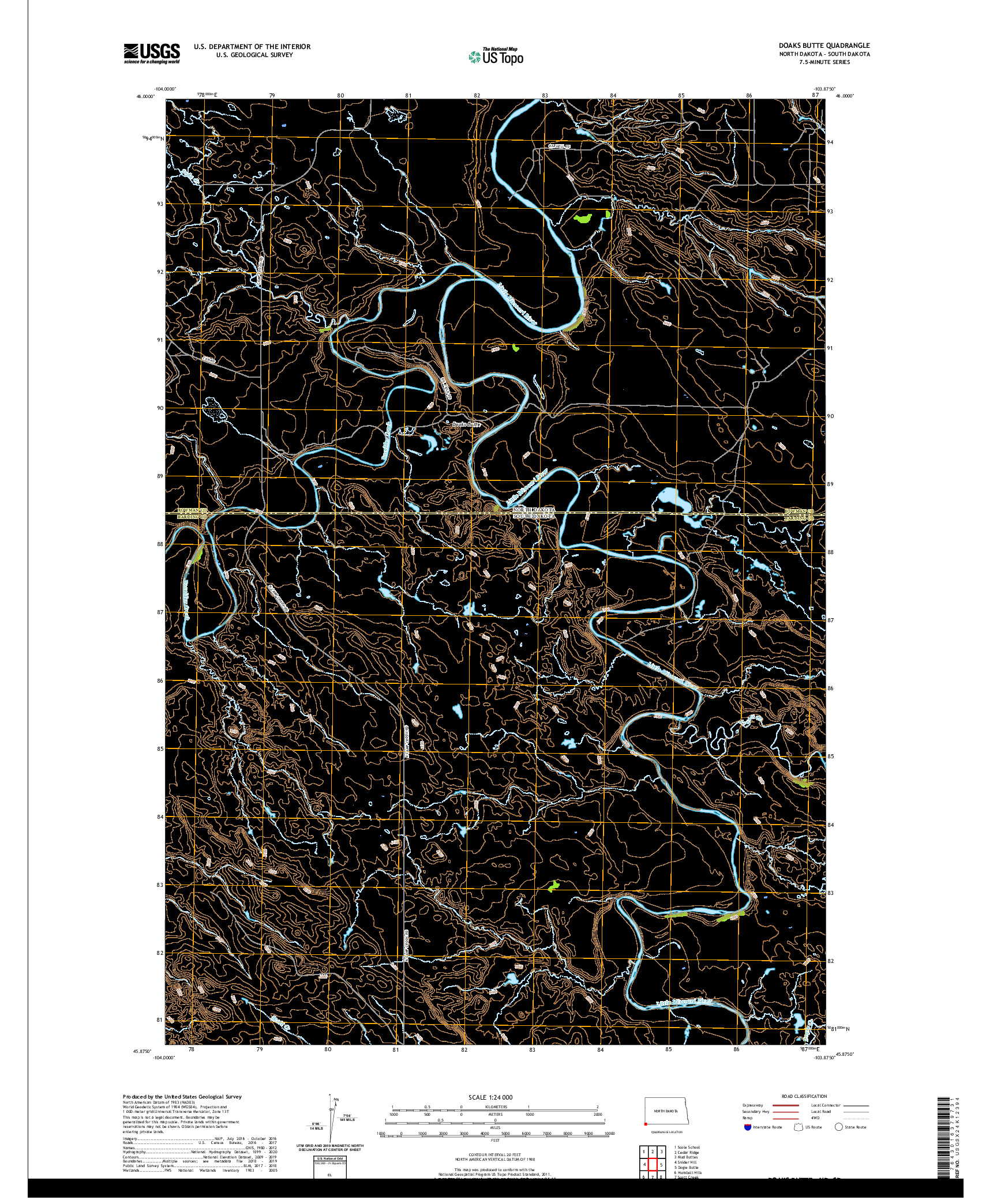 USGS US TOPO 7.5-MINUTE MAP FOR DOAKS BUTTE, ND,SD 2020