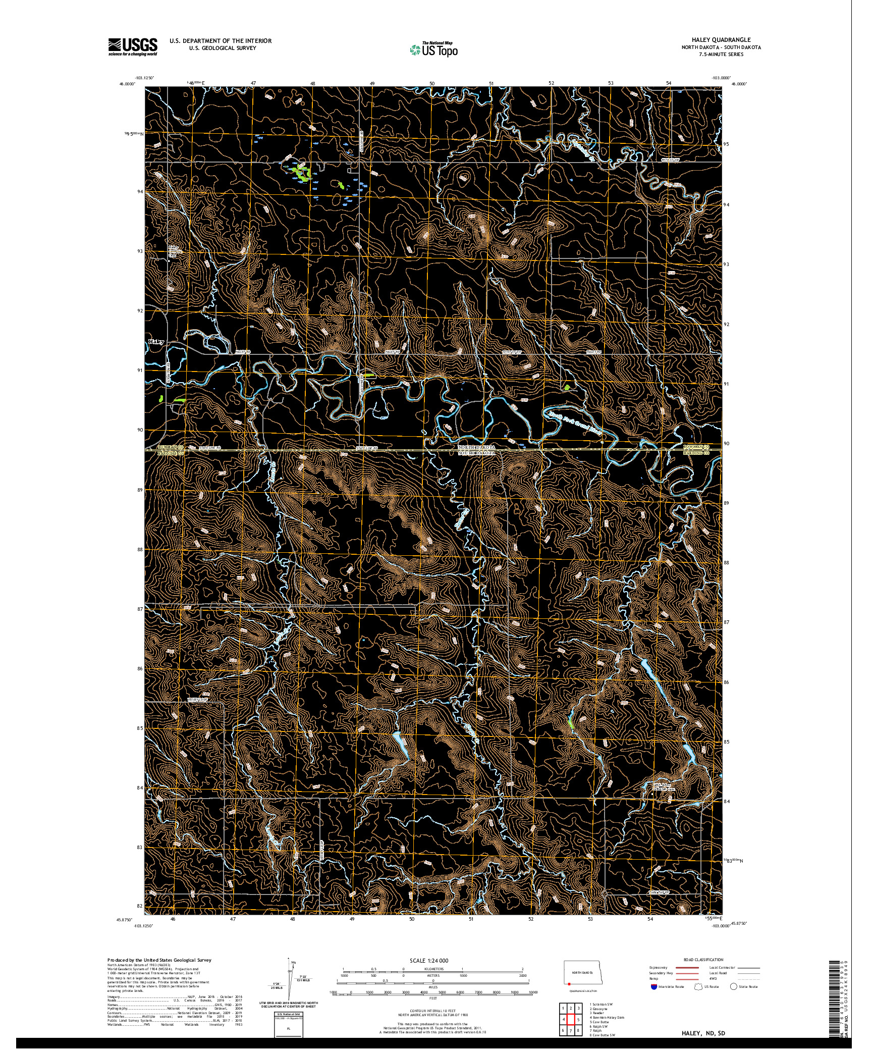 USGS US TOPO 7.5-MINUTE MAP FOR HALEY, ND,SD 2020