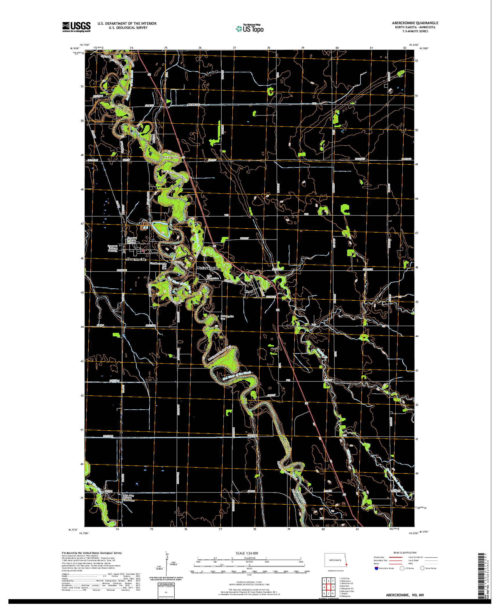 USGS US TOPO 7.5-MINUTE MAP FOR ABERCROMBIE, ND,MN 2020