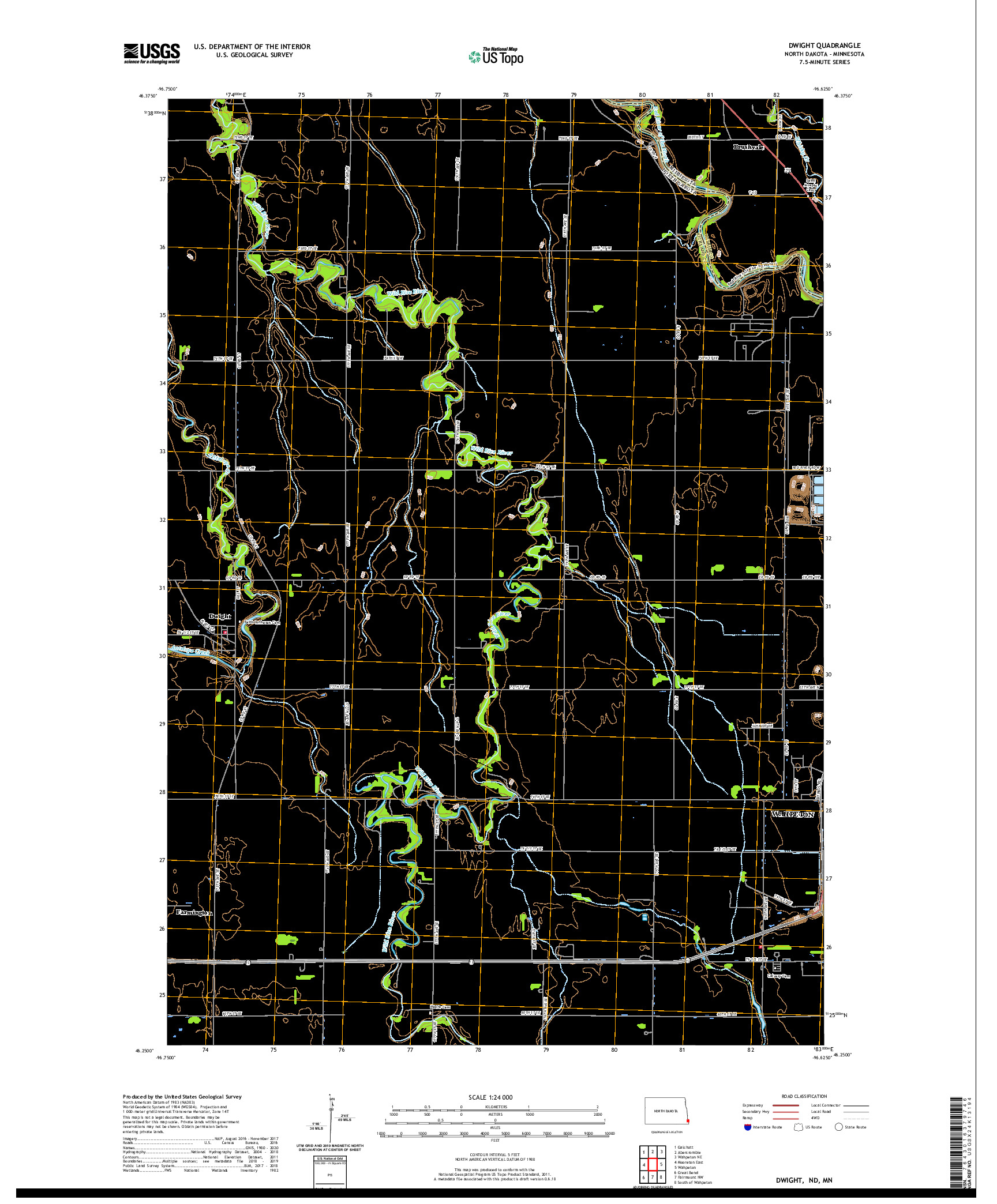 USGS US TOPO 7.5-MINUTE MAP FOR DWIGHT, ND,MN 2020
