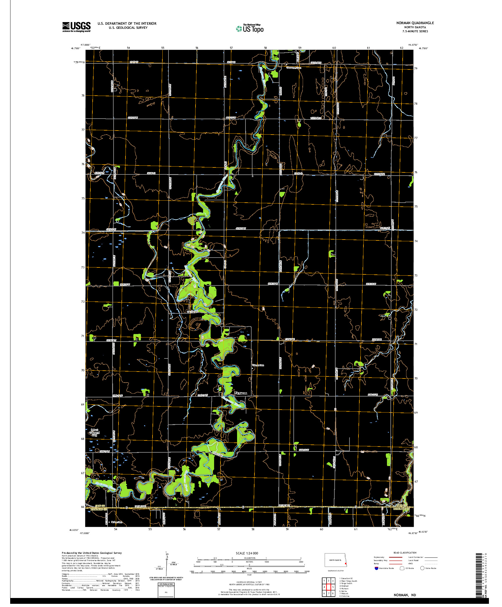 USGS US TOPO 7.5-MINUTE MAP FOR NORMAN, ND 2020