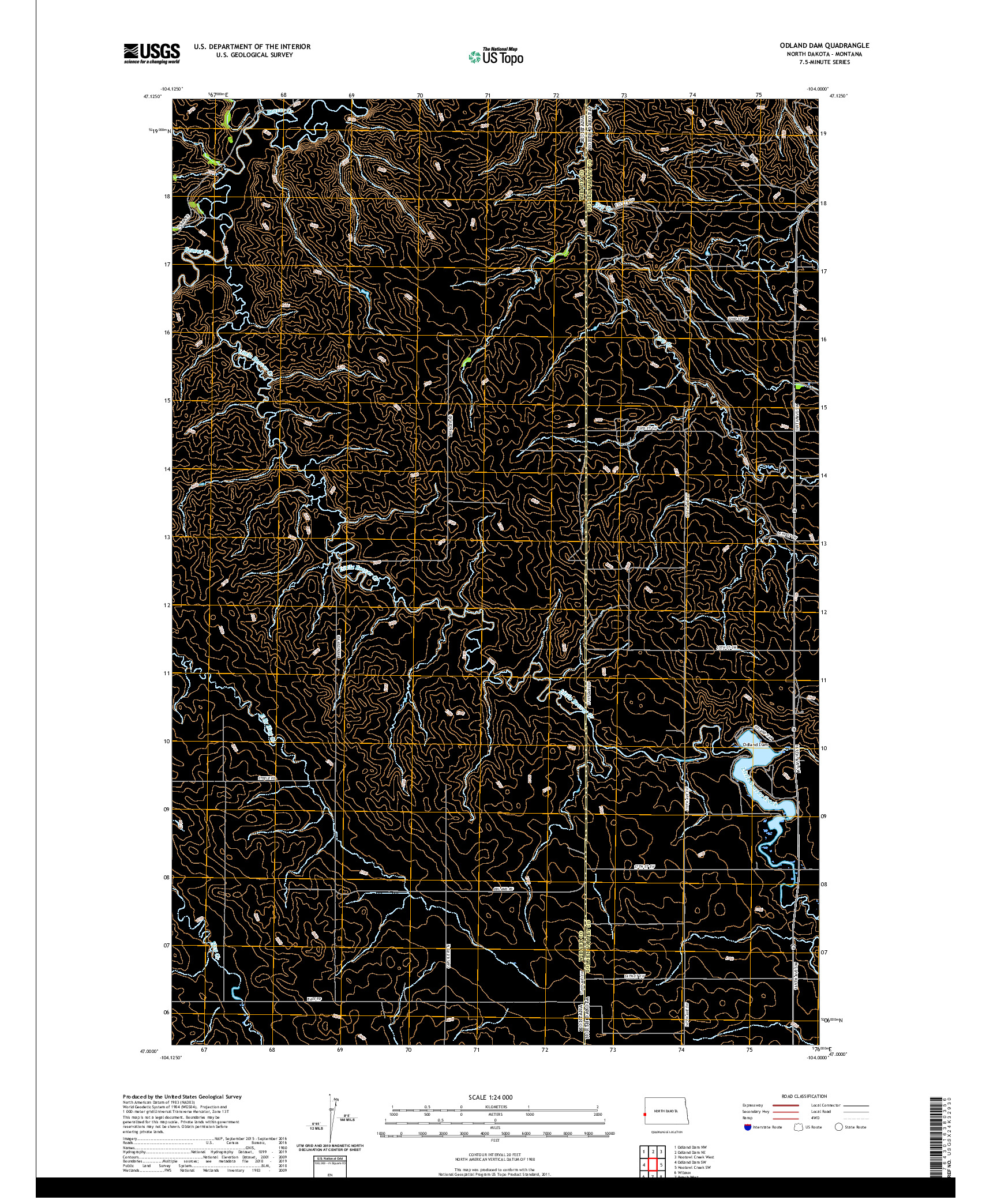 USGS US TOPO 7.5-MINUTE MAP FOR ODLAND DAM, ND,MT 2020