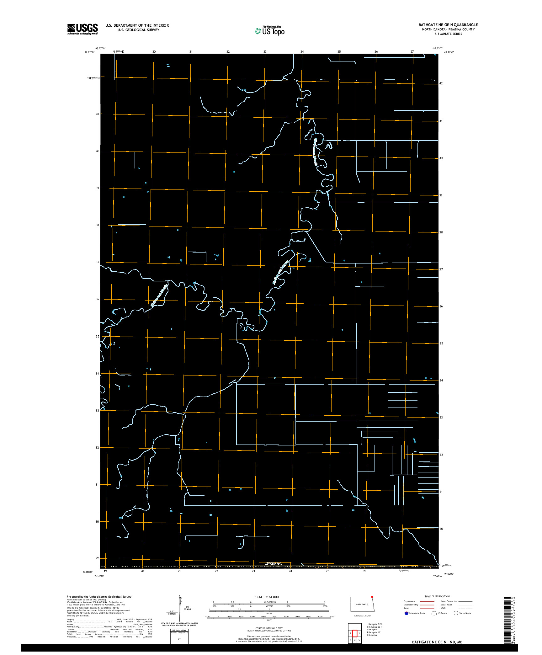 USGS US TOPO 7.5-MINUTE MAP FOR BATHGATE NE OE N, ND,MB 2020