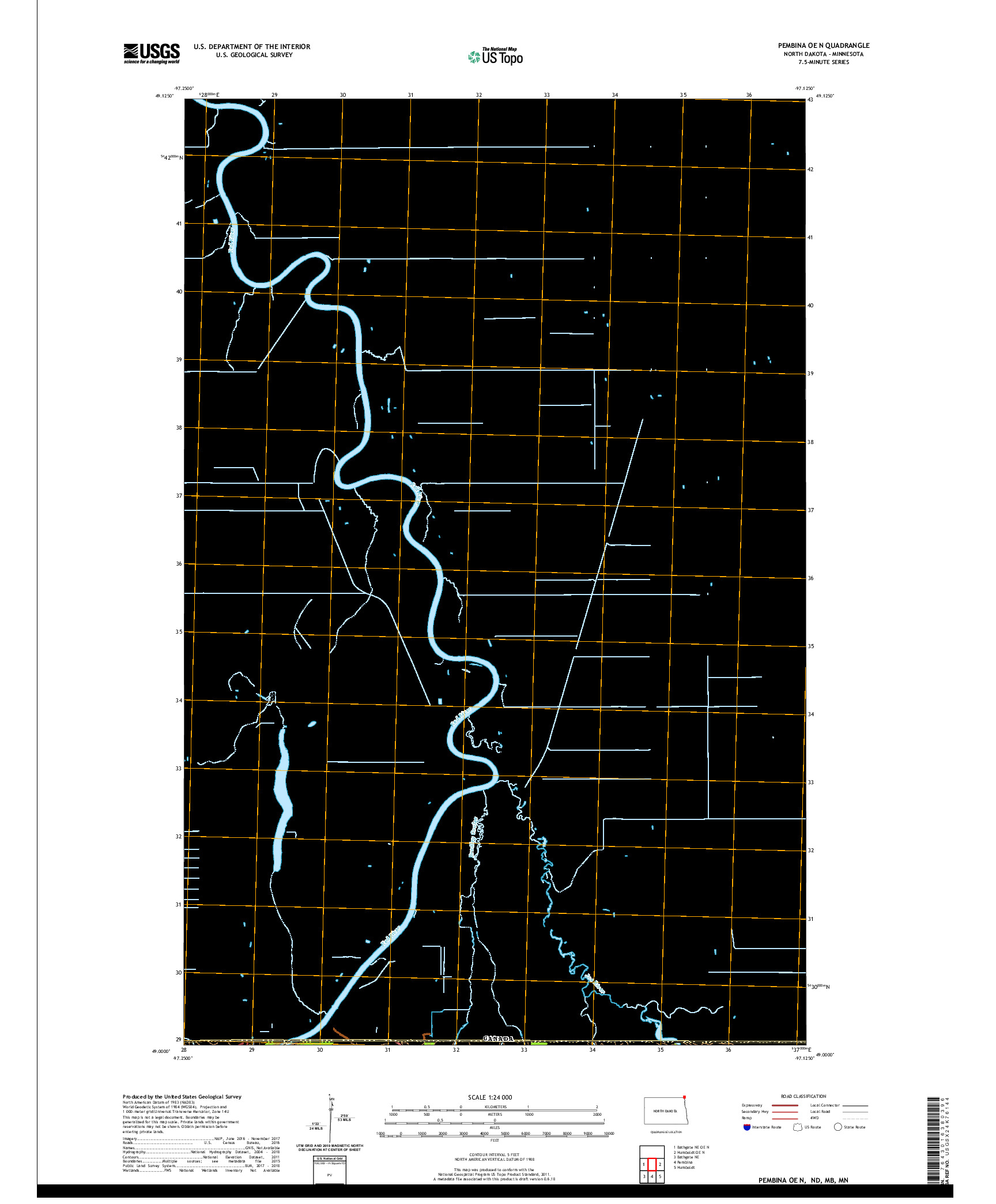 USGS US TOPO 7.5-MINUTE MAP FOR PEMBINA OE N, ND,MB,MN 2020