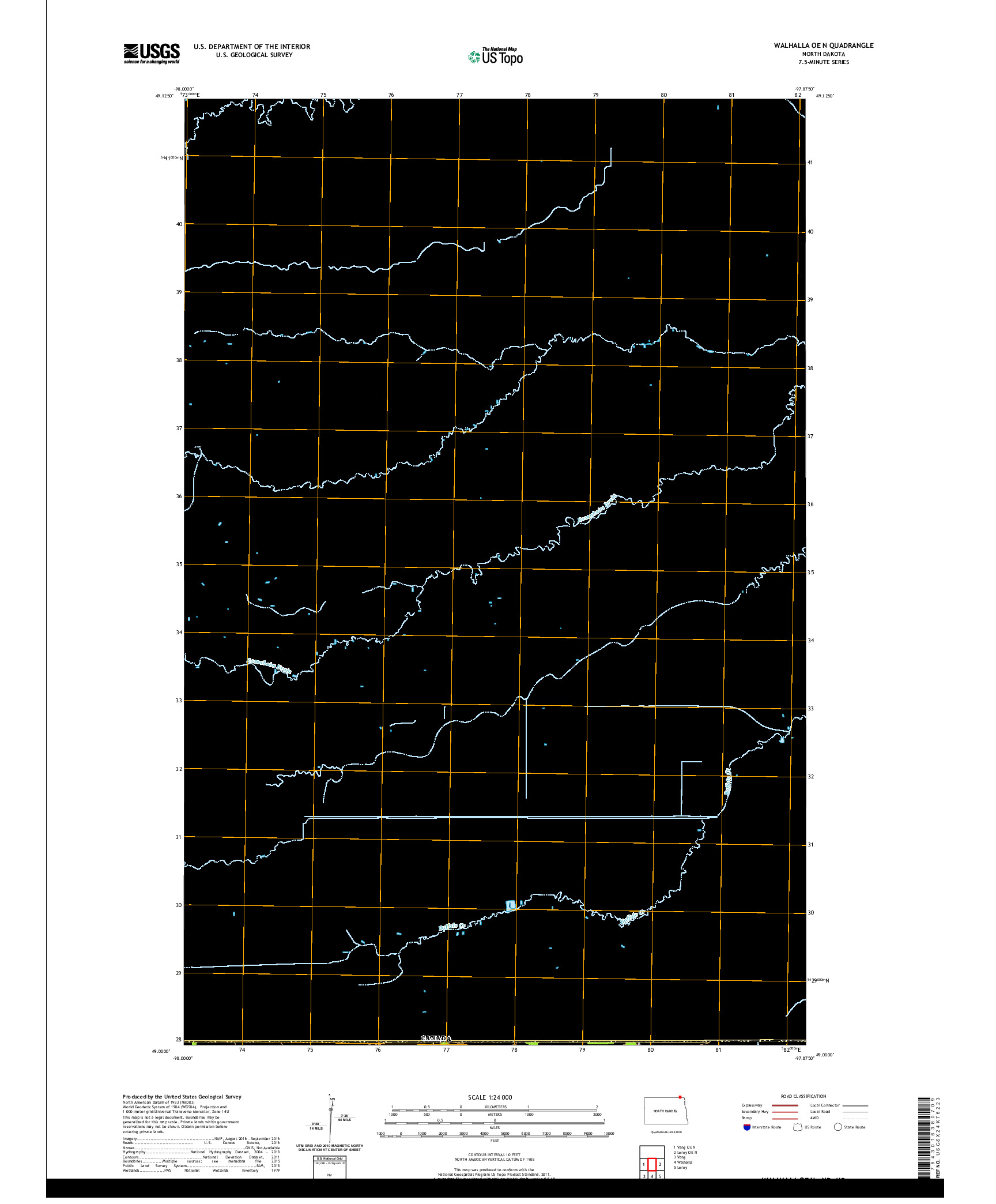 USGS US TOPO 7.5-MINUTE MAP FOR WALHALLA OE N, ND,MB 2020