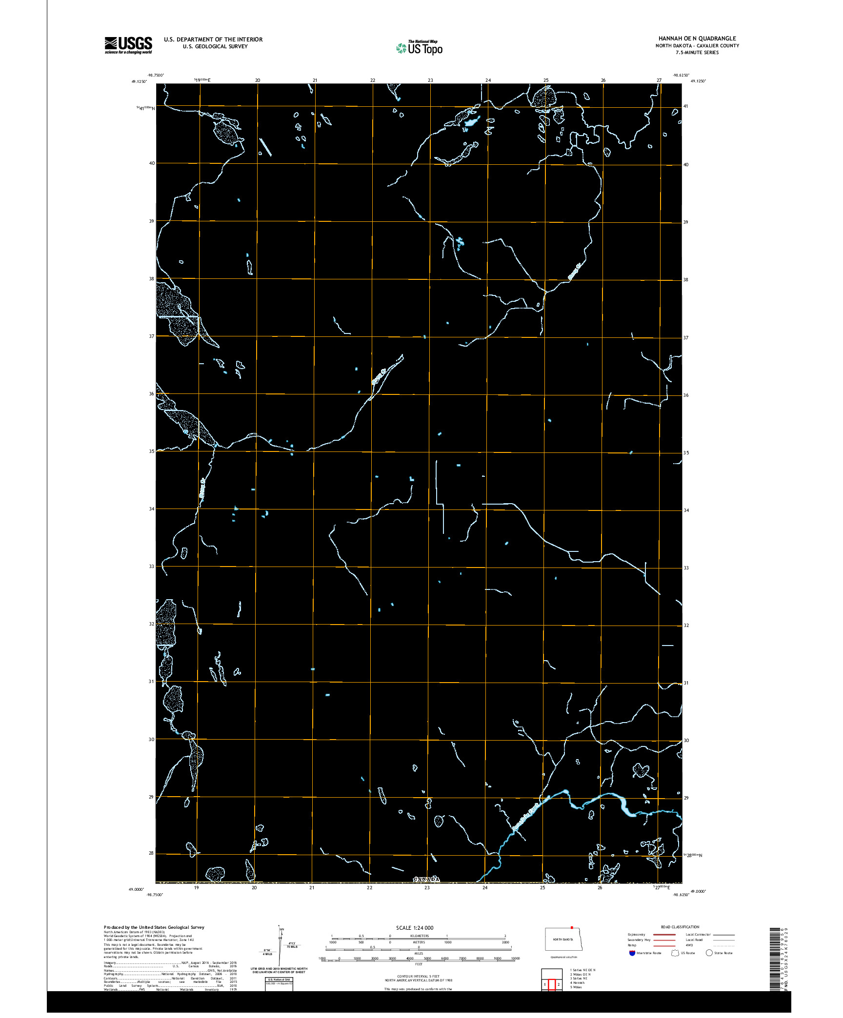 USGS US TOPO 7.5-MINUTE MAP FOR HANNAH OE N, ND,MB 2020