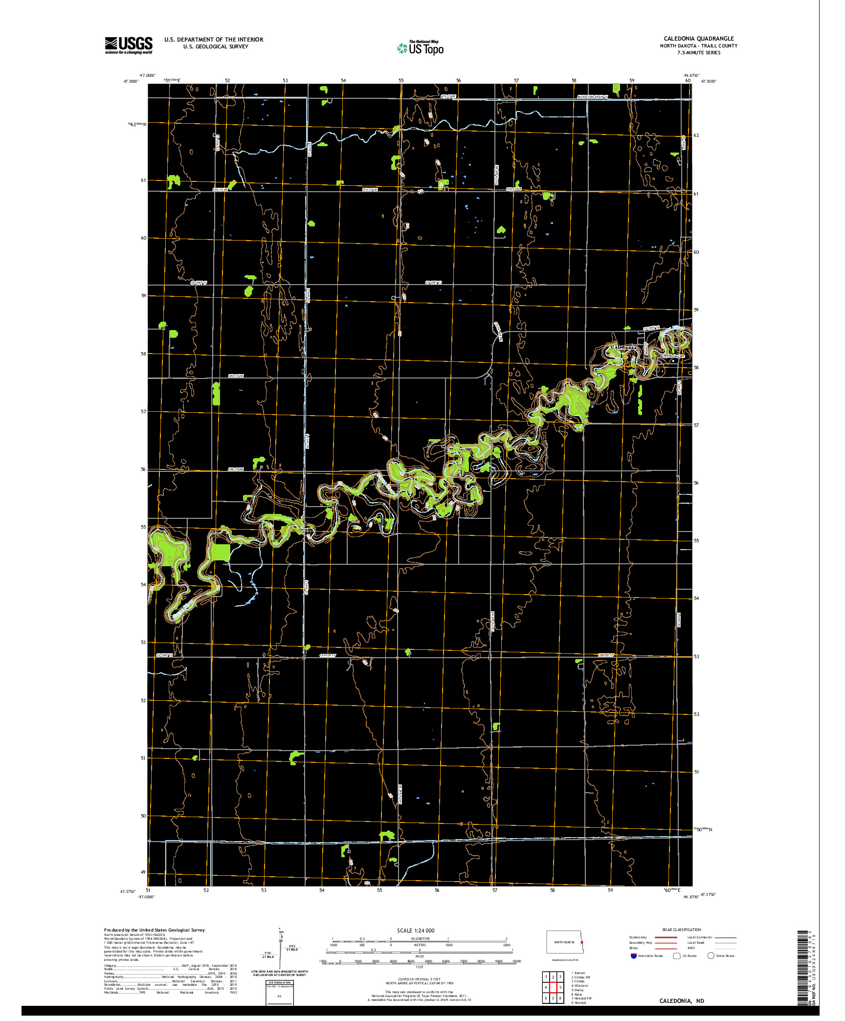 USGS US TOPO 7.5-MINUTE MAP FOR CALEDONIA, ND 2020