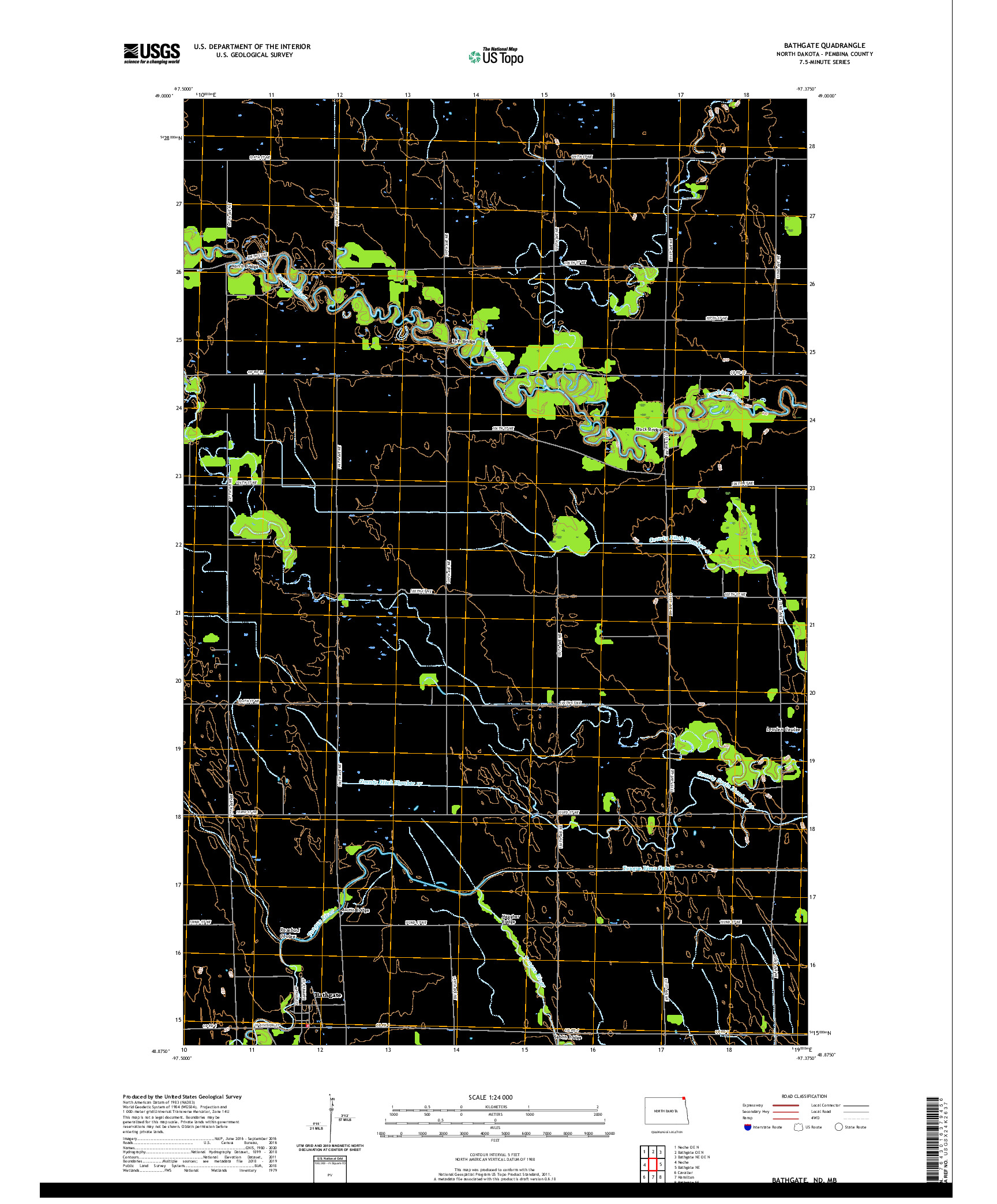 USGS US TOPO 7.5-MINUTE MAP FOR BATHGATE, ND,MB 2020