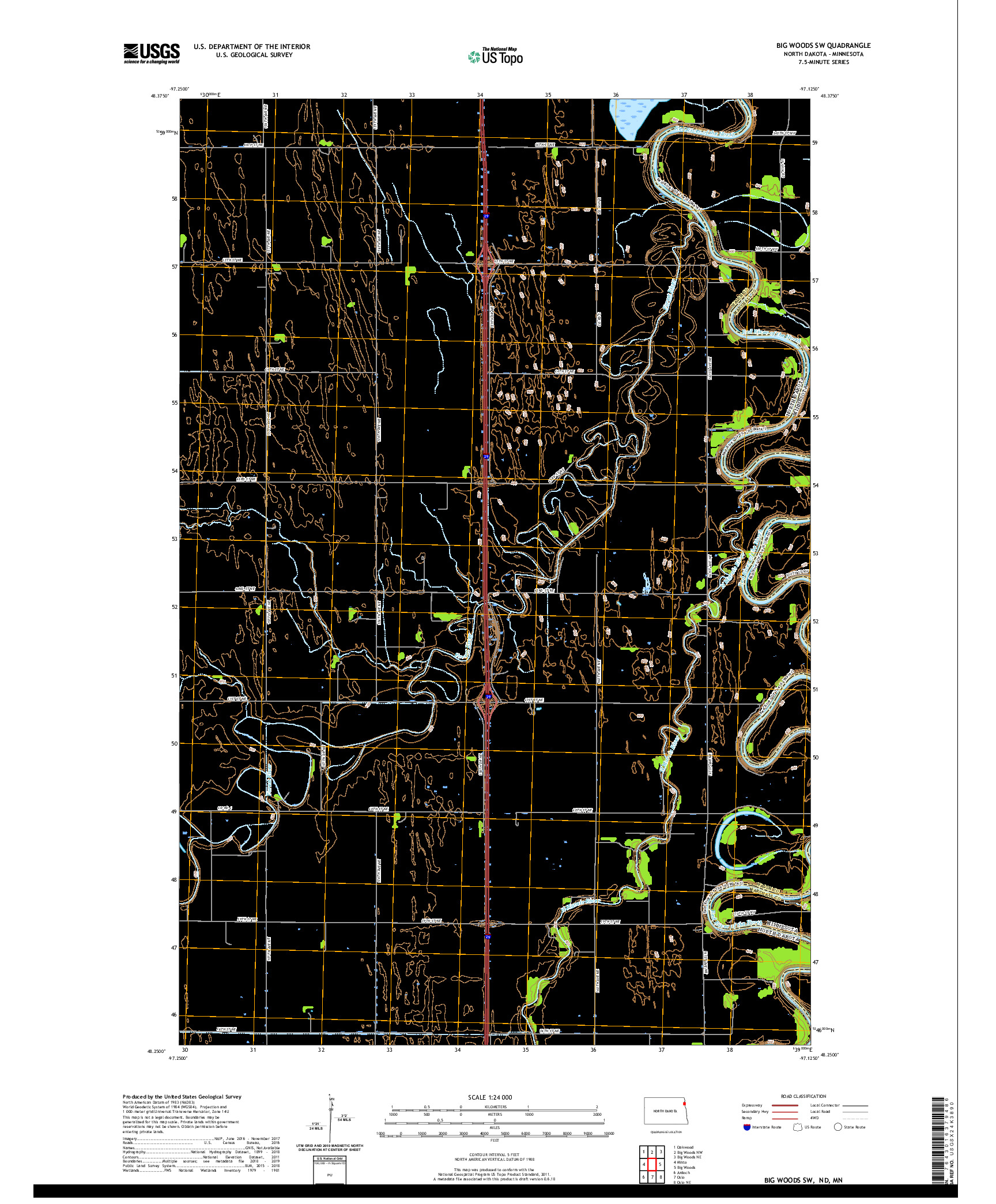 USGS US TOPO 7.5-MINUTE MAP FOR BIG WOODS SW, ND,MN 2020