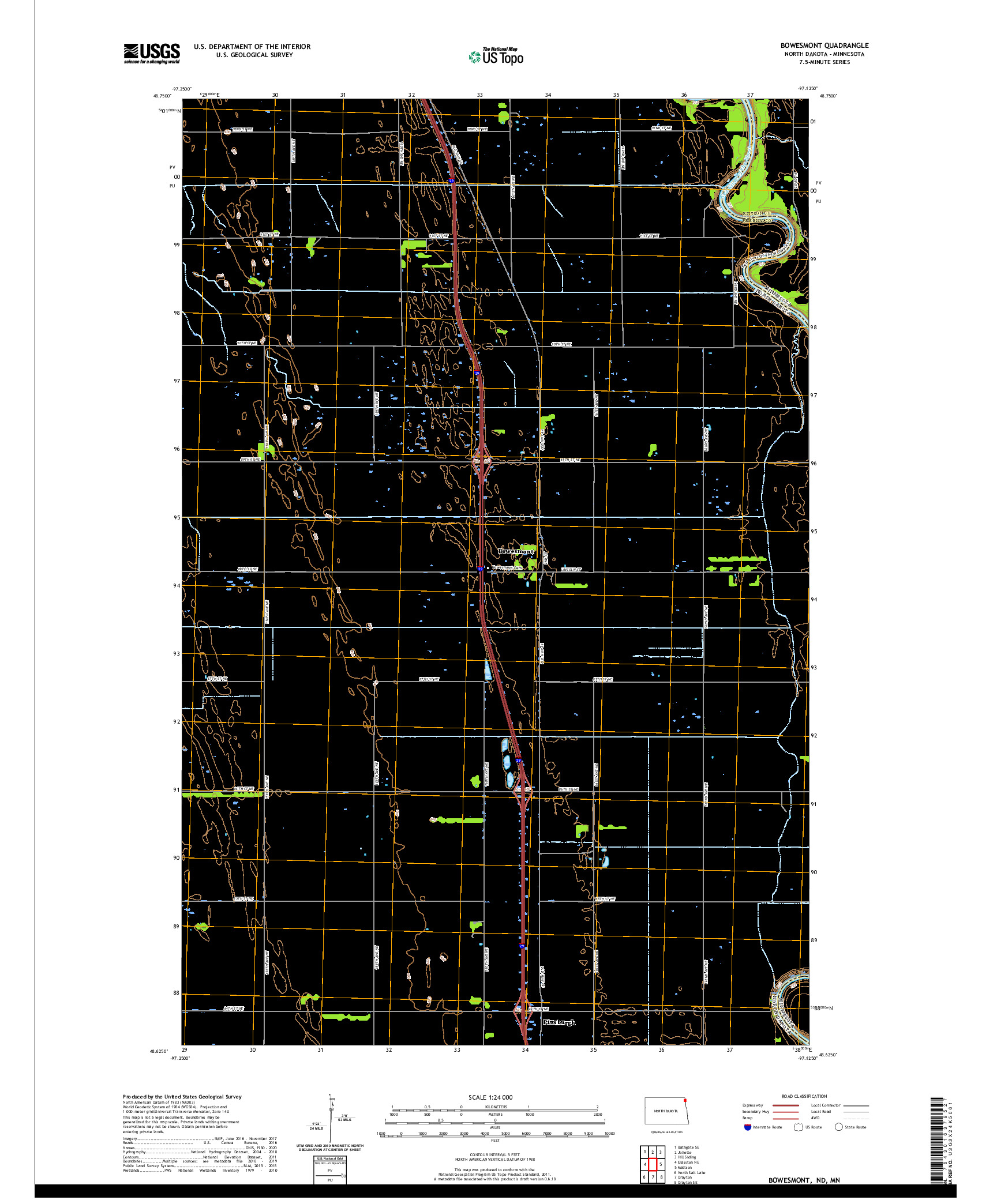 USGS US TOPO 7.5-MINUTE MAP FOR BOWESMONT, ND,MN 2020