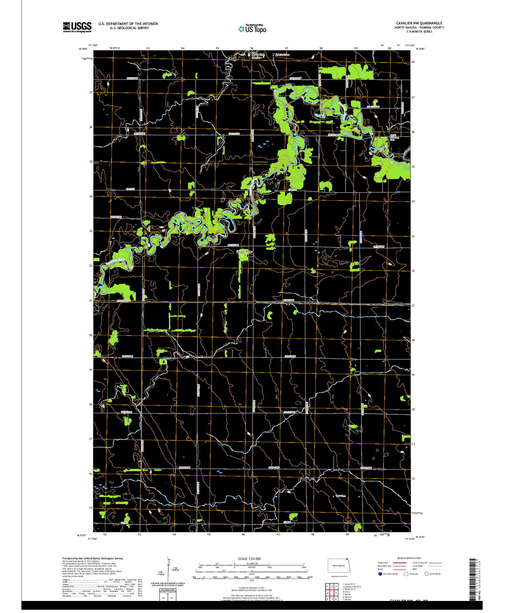 USGS US TOPO 7.5-MINUTE MAP FOR CAVALIER NW, ND,MB 2020