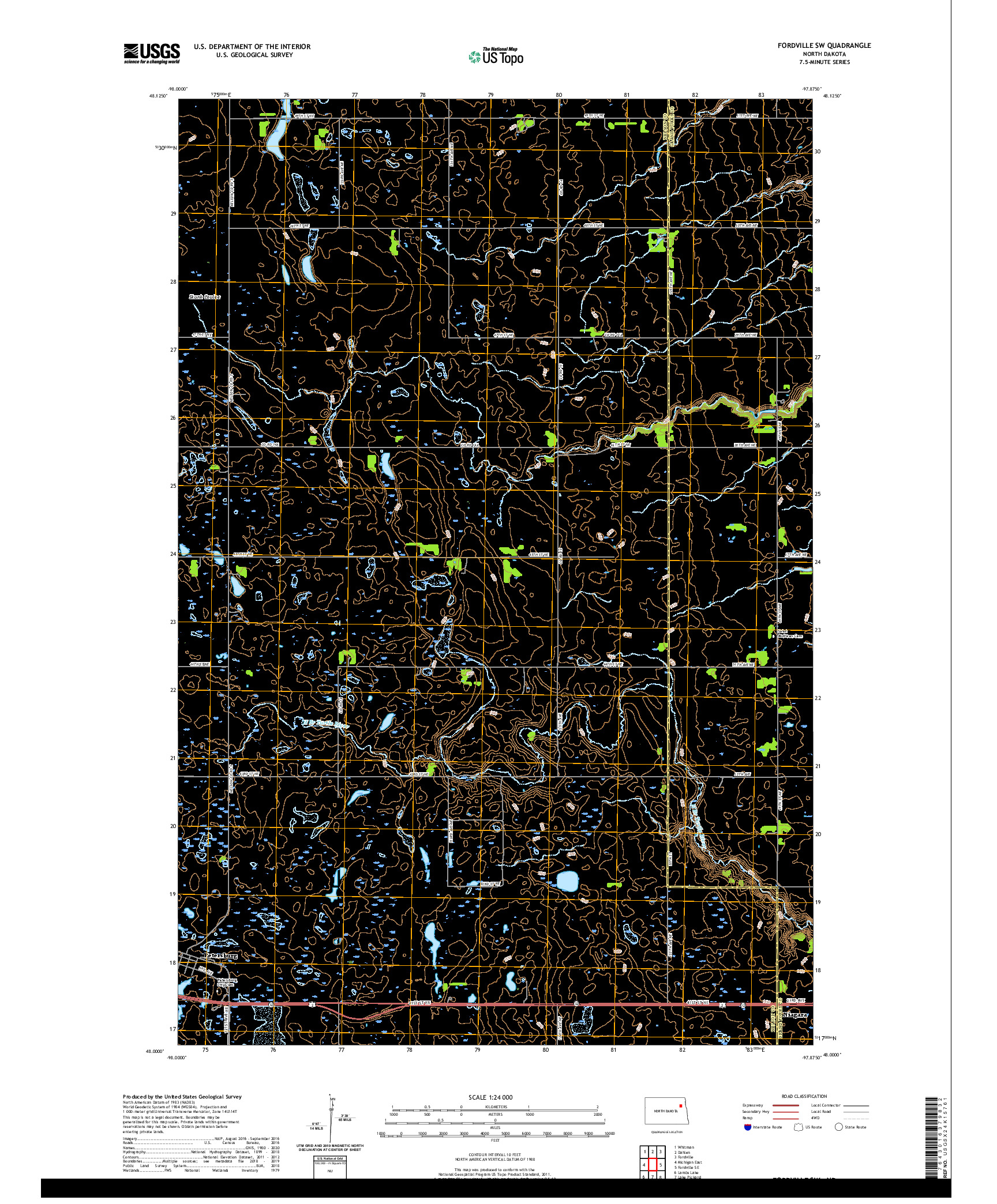 USGS US TOPO 7.5-MINUTE MAP FOR FORDVILLE SW, ND 2020