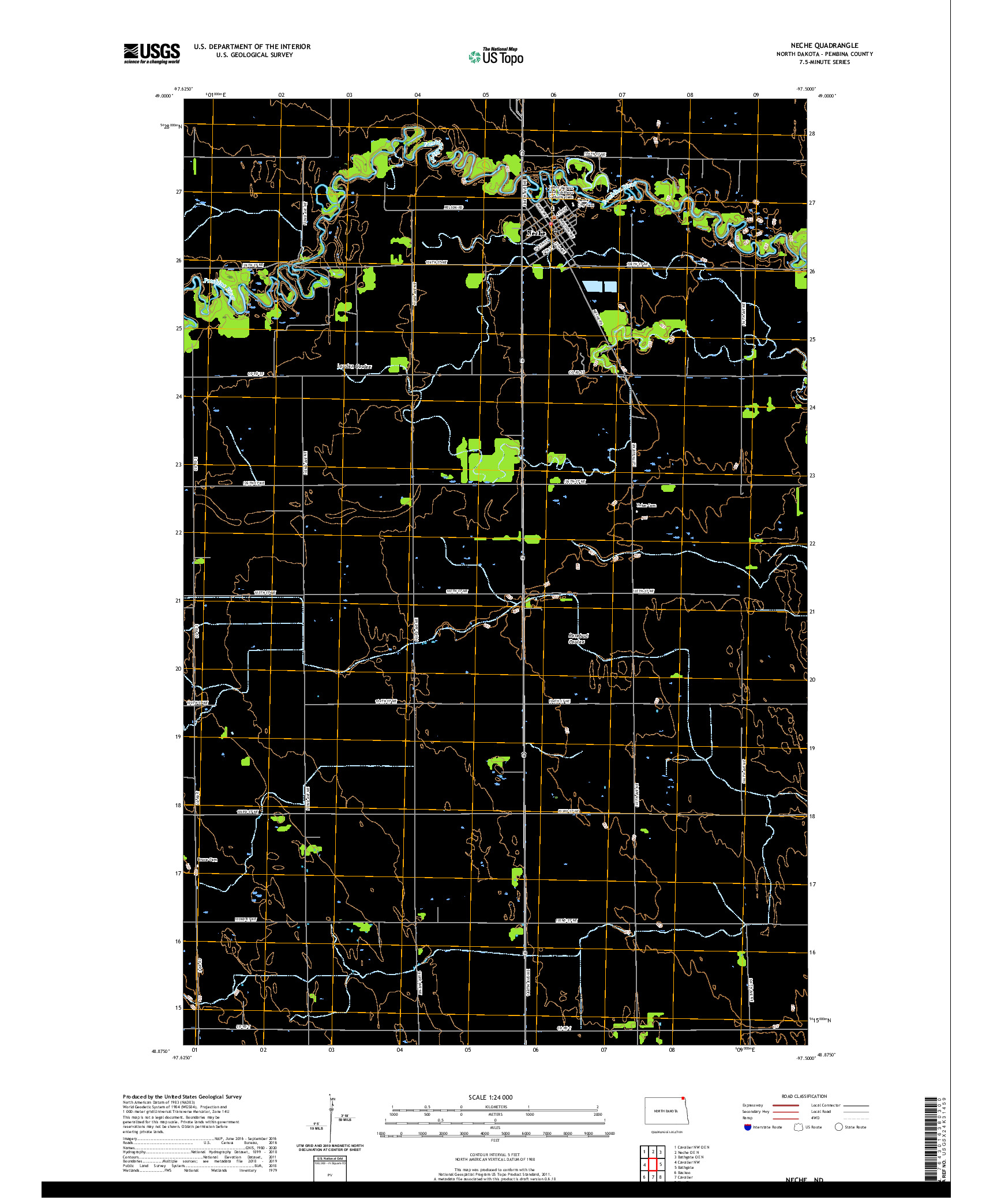 USGS US TOPO 7.5-MINUTE MAP FOR NECHE, ND 2020