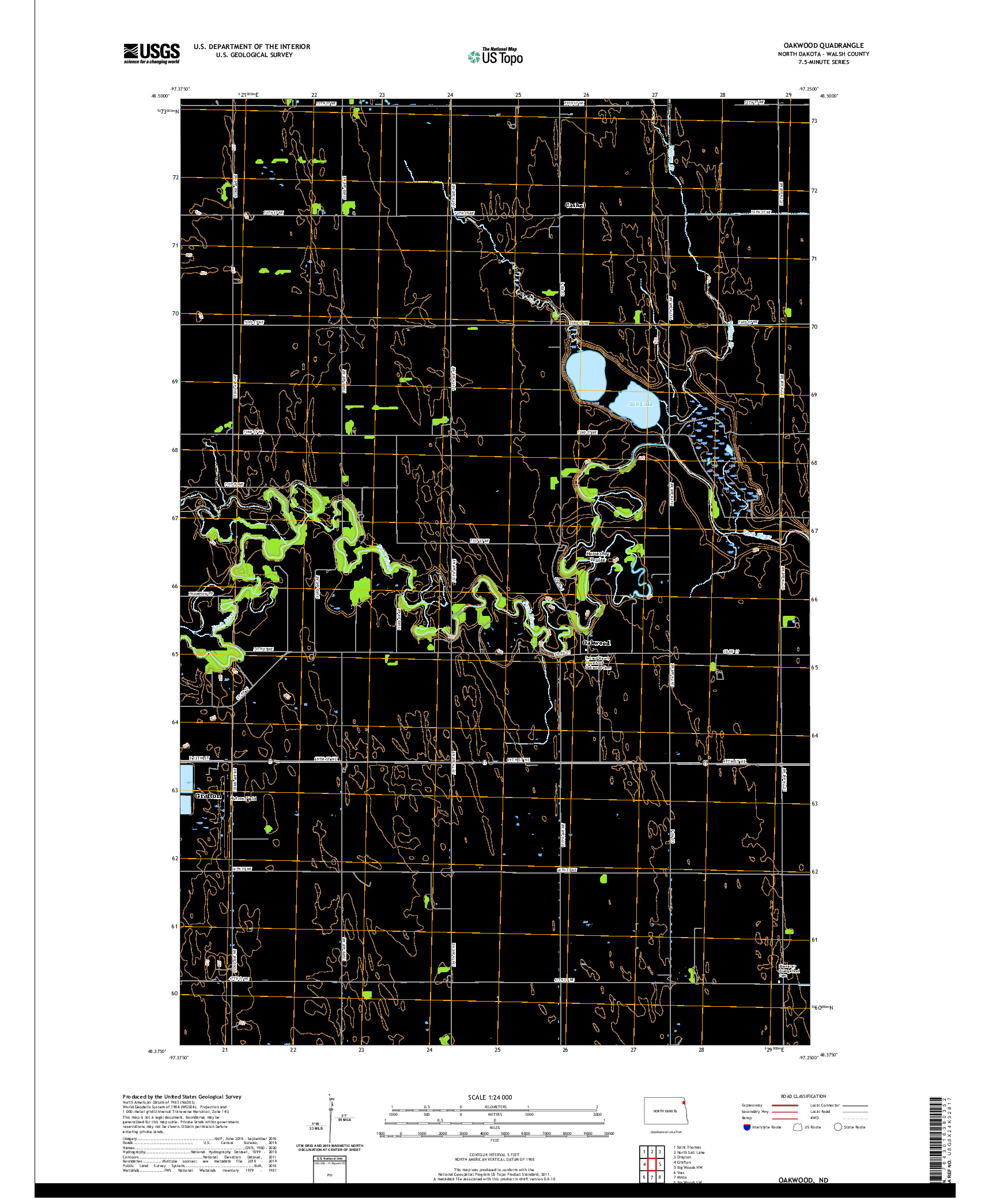 USGS US TOPO 7.5-MINUTE MAP FOR OAKWOOD, ND 2020