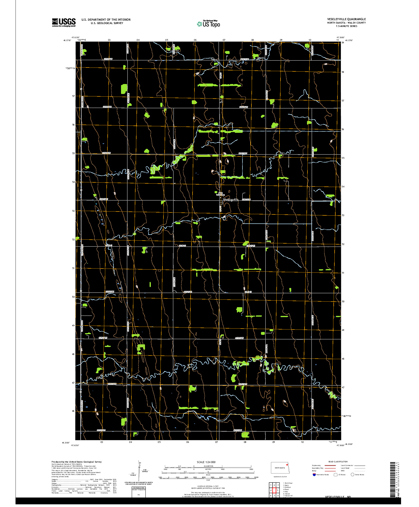 USGS US TOPO 7.5-MINUTE MAP FOR VESELEYVILLE, ND 2020