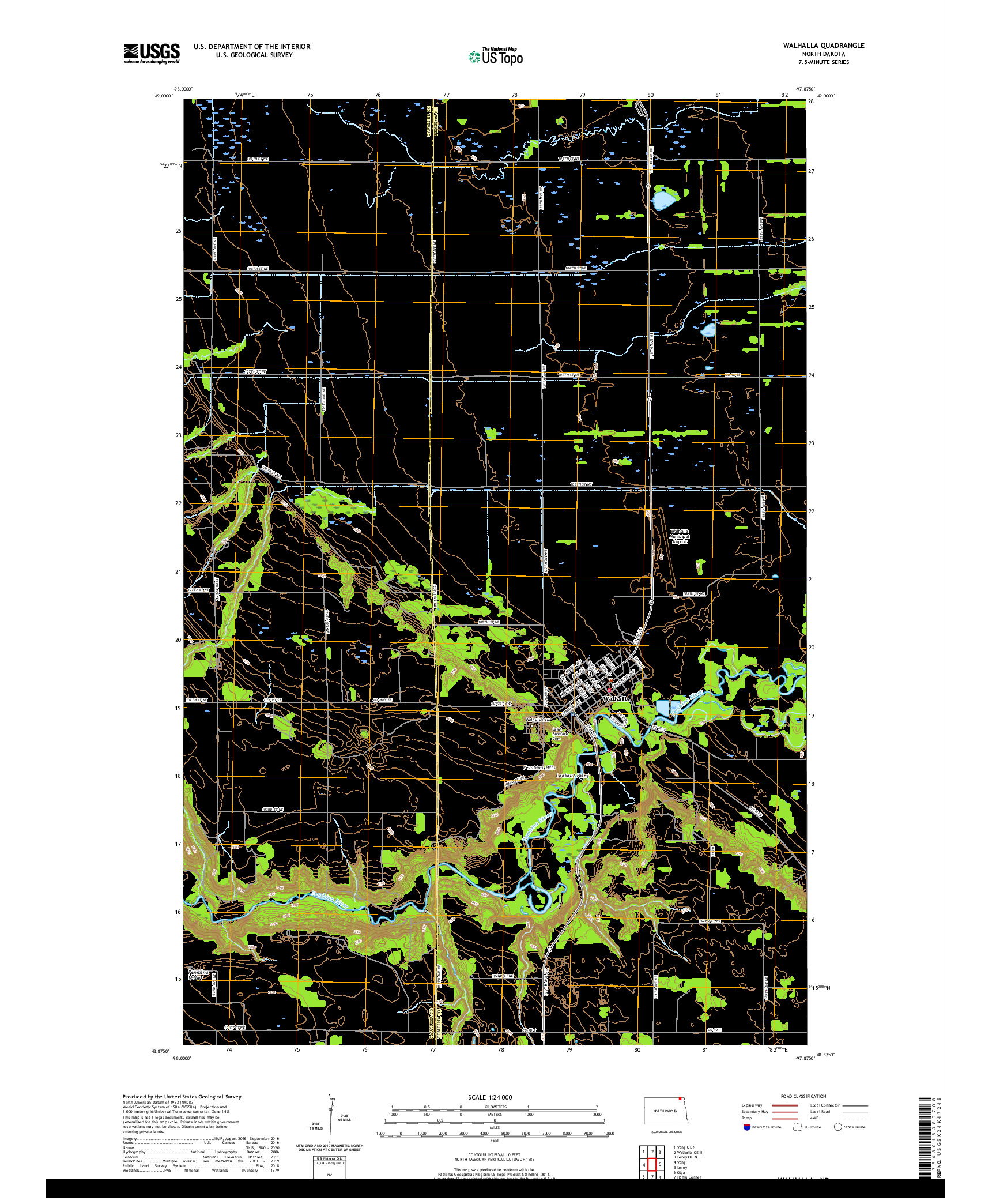 USGS US TOPO 7.5-MINUTE MAP FOR WALHALLA, ND 2020