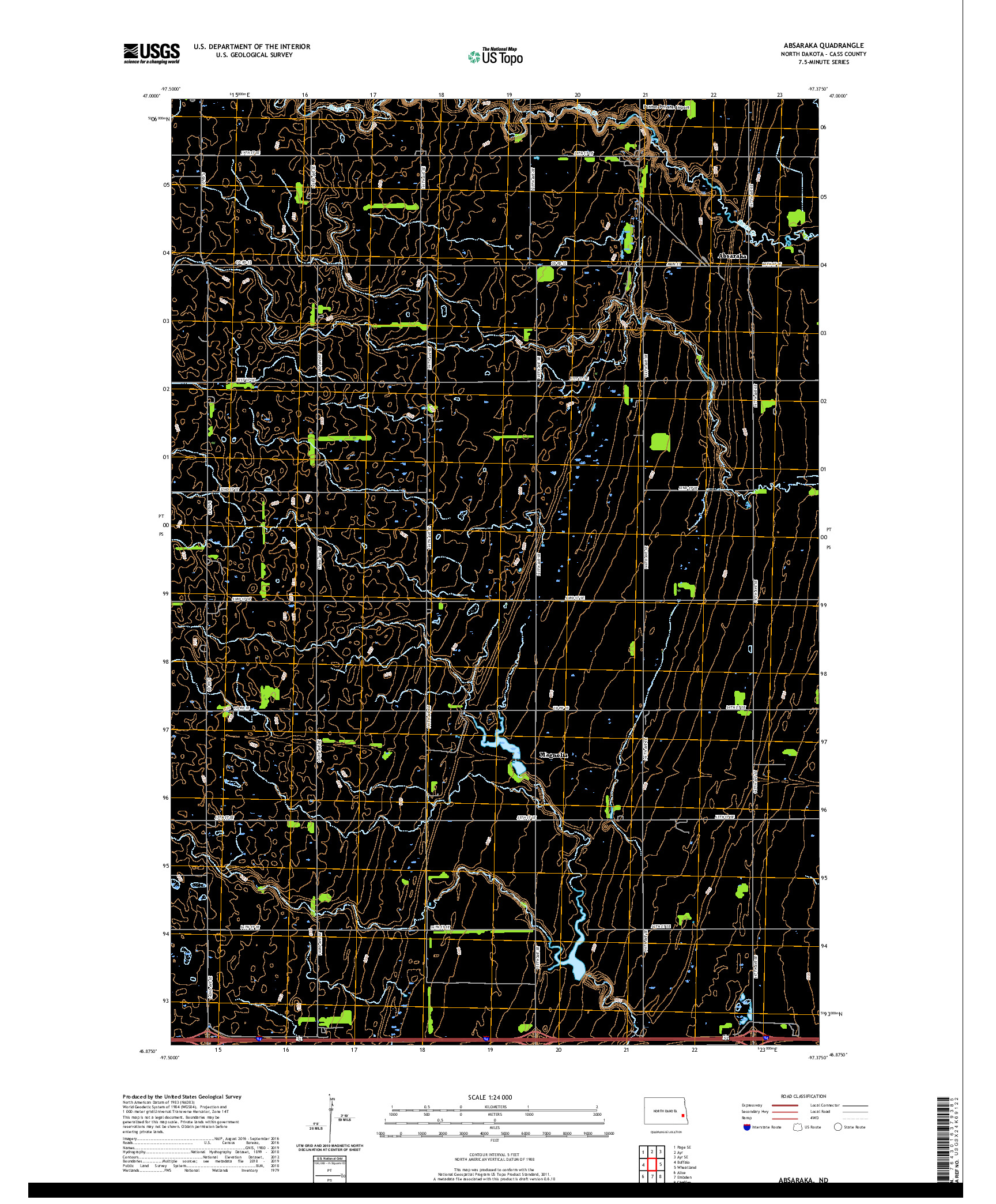 USGS US TOPO 7.5-MINUTE MAP FOR ABSARAKA, ND 2020