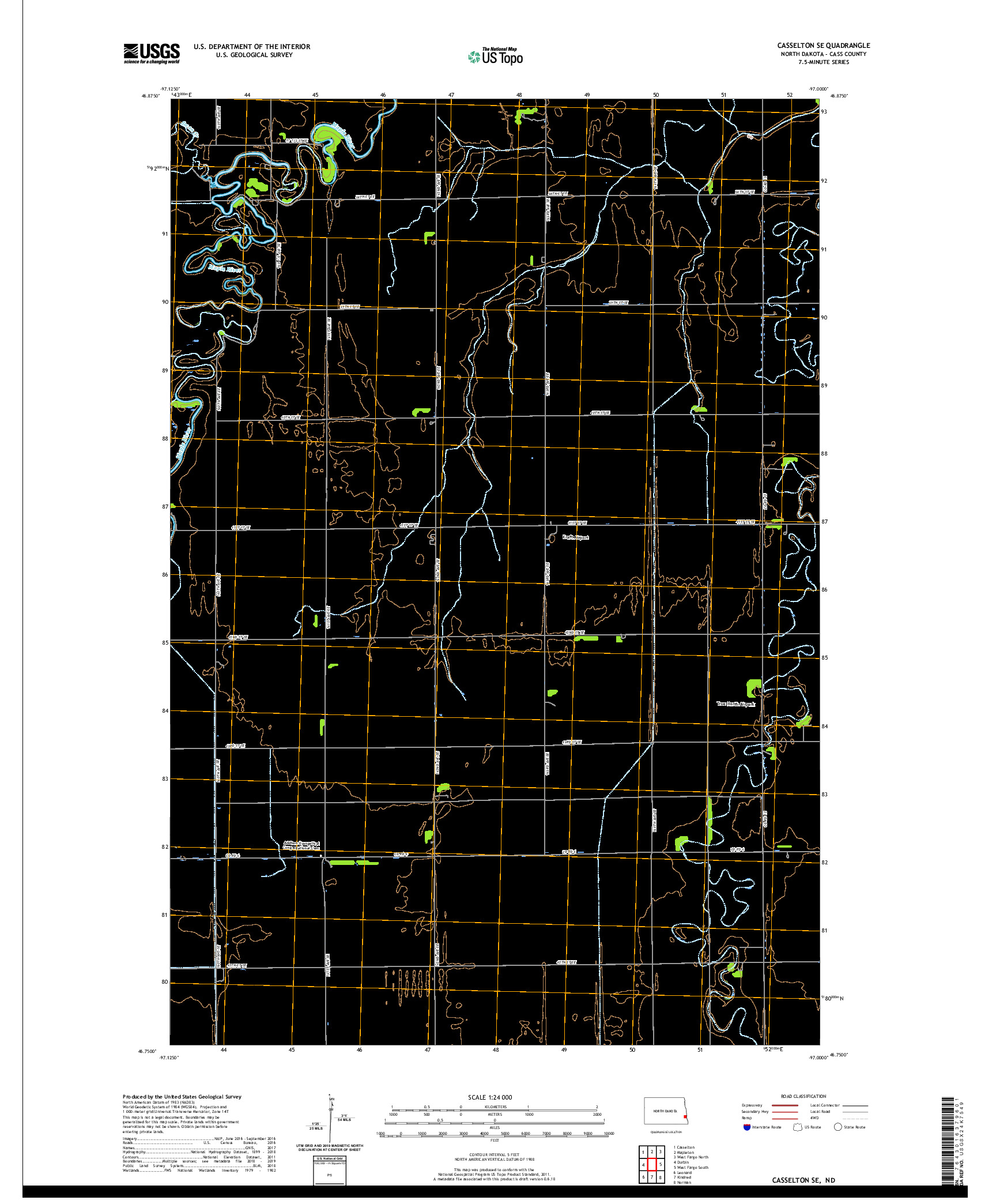 USGS US TOPO 7.5-MINUTE MAP FOR CASSELTON SE, ND 2020