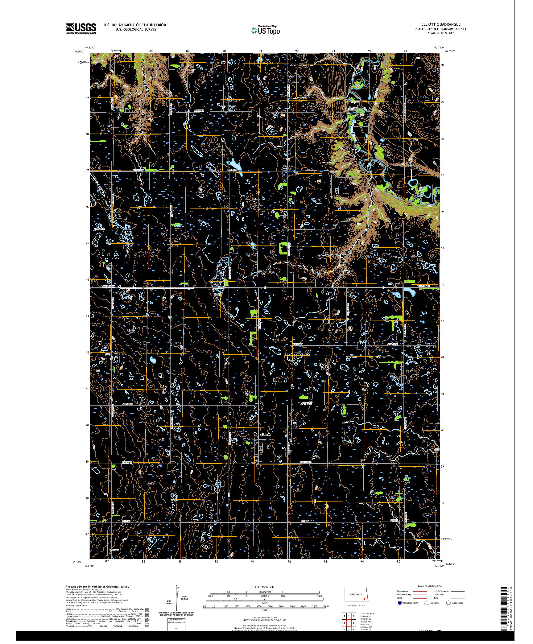 USGS US TOPO 7.5-MINUTE MAP FOR ELLIOTT, ND 2020