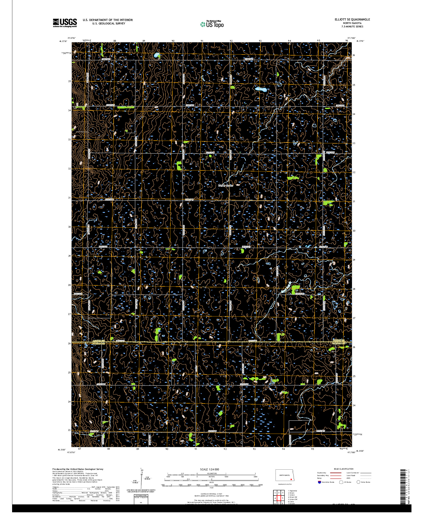 USGS US TOPO 7.5-MINUTE MAP FOR ELLIOTT SE, ND 2020