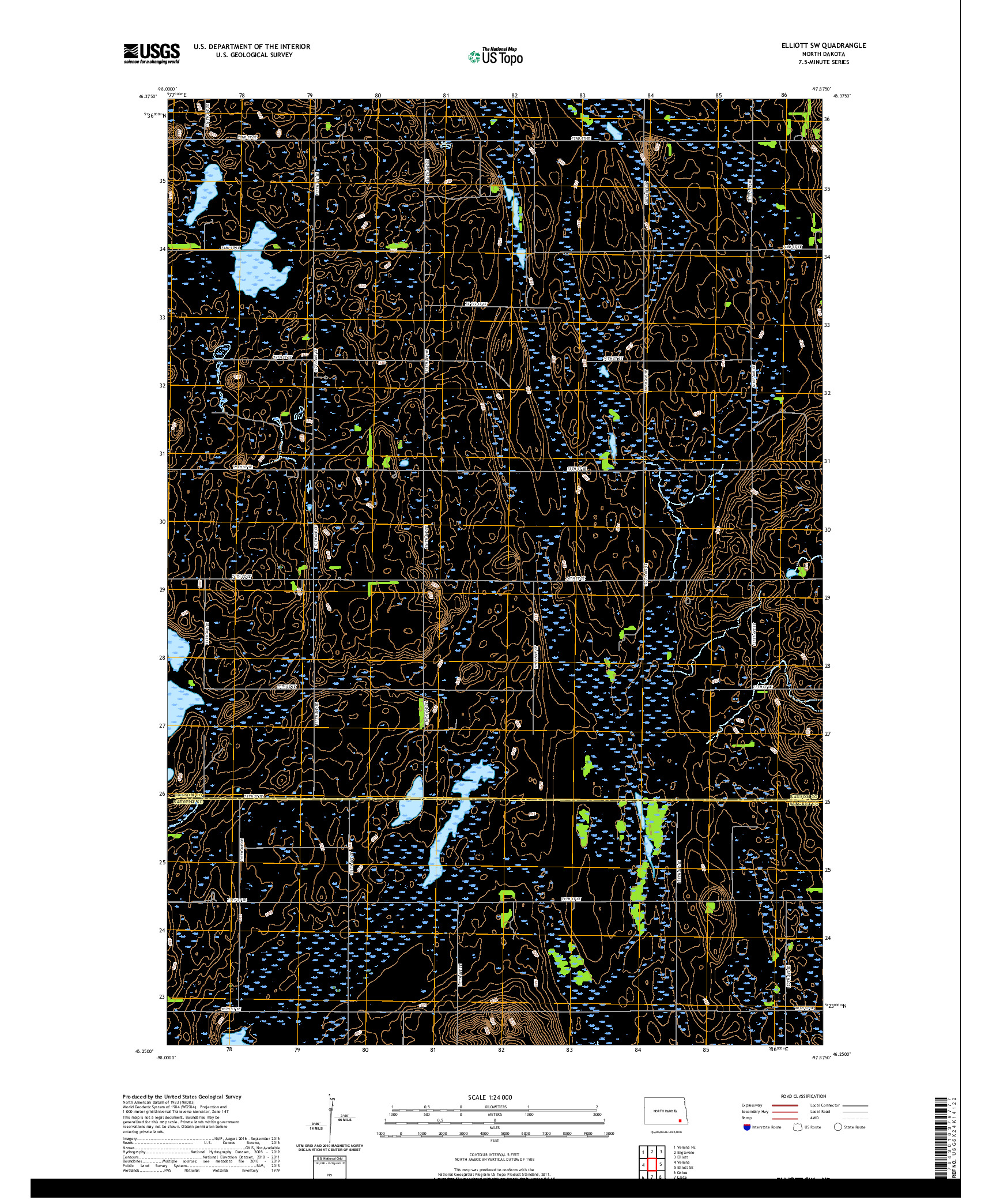 USGS US TOPO 7.5-MINUTE MAP FOR ELLIOTT SW, ND 2020