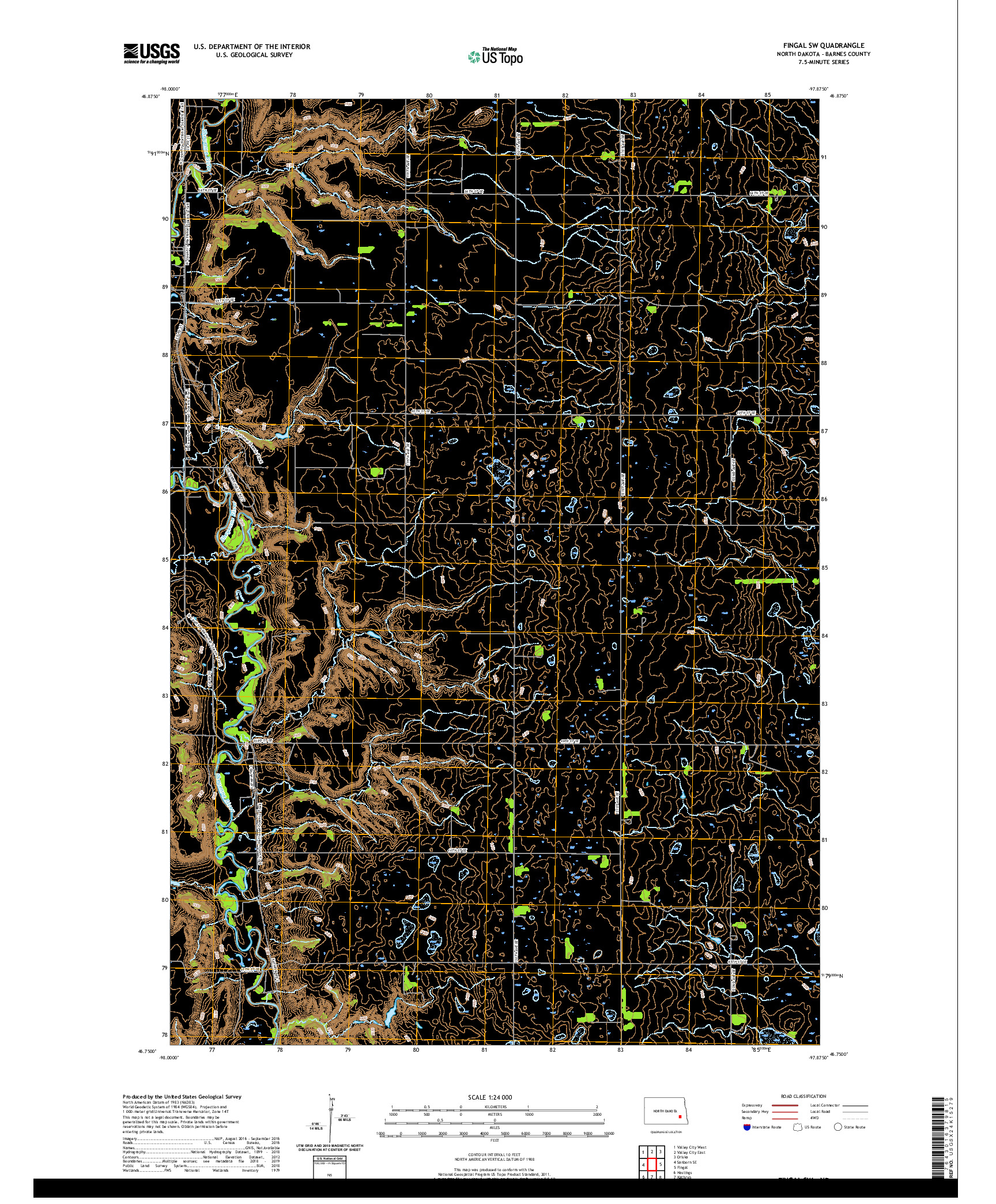 USGS US TOPO 7.5-MINUTE MAP FOR FINGAL SW, ND 2020