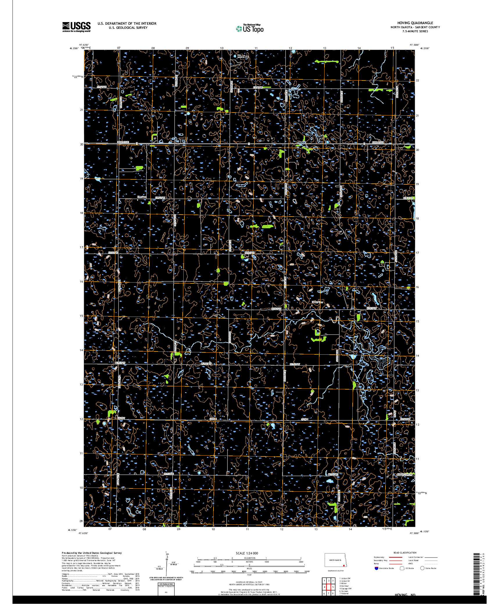 USGS US TOPO 7.5-MINUTE MAP FOR HOVING, ND 2020