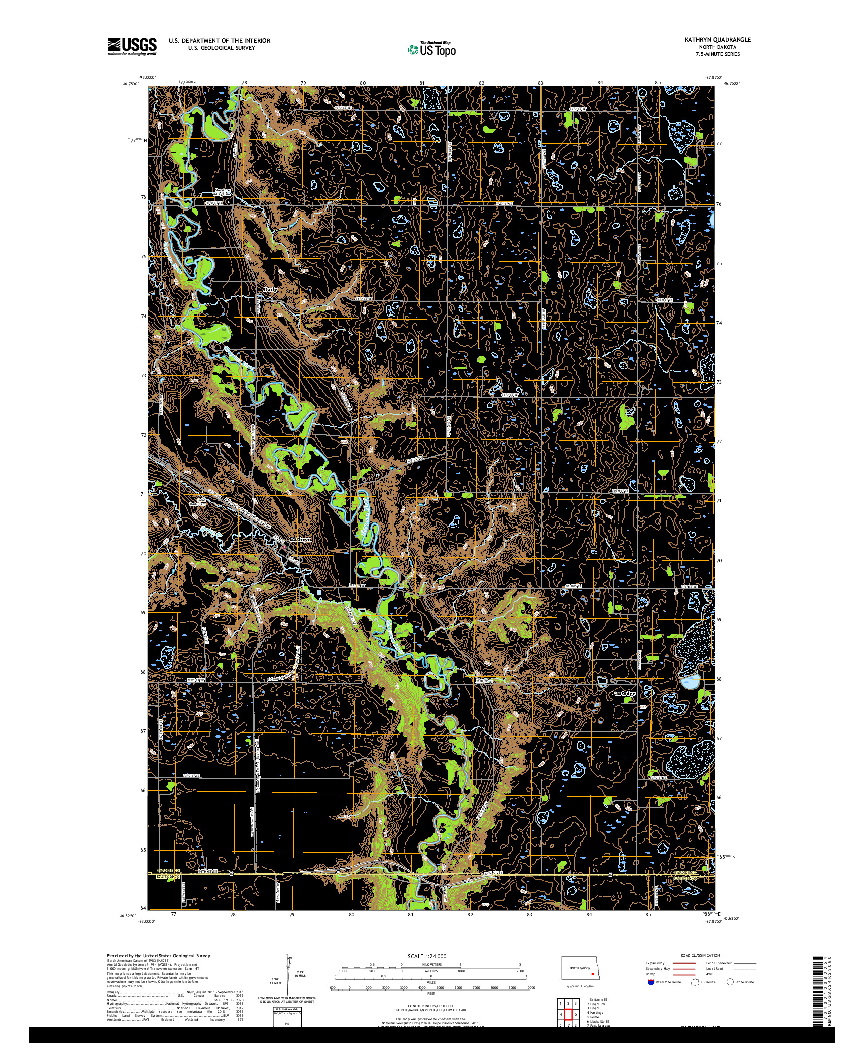 USGS US TOPO 7.5-MINUTE MAP FOR KATHRYN, ND 2020