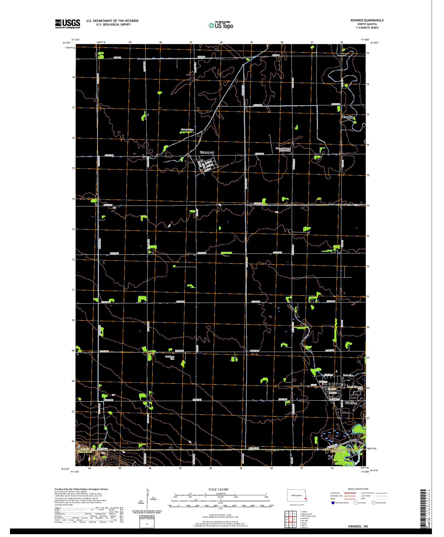 USGS US TOPO 7.5-MINUTE MAP FOR KINDRED, ND 2020