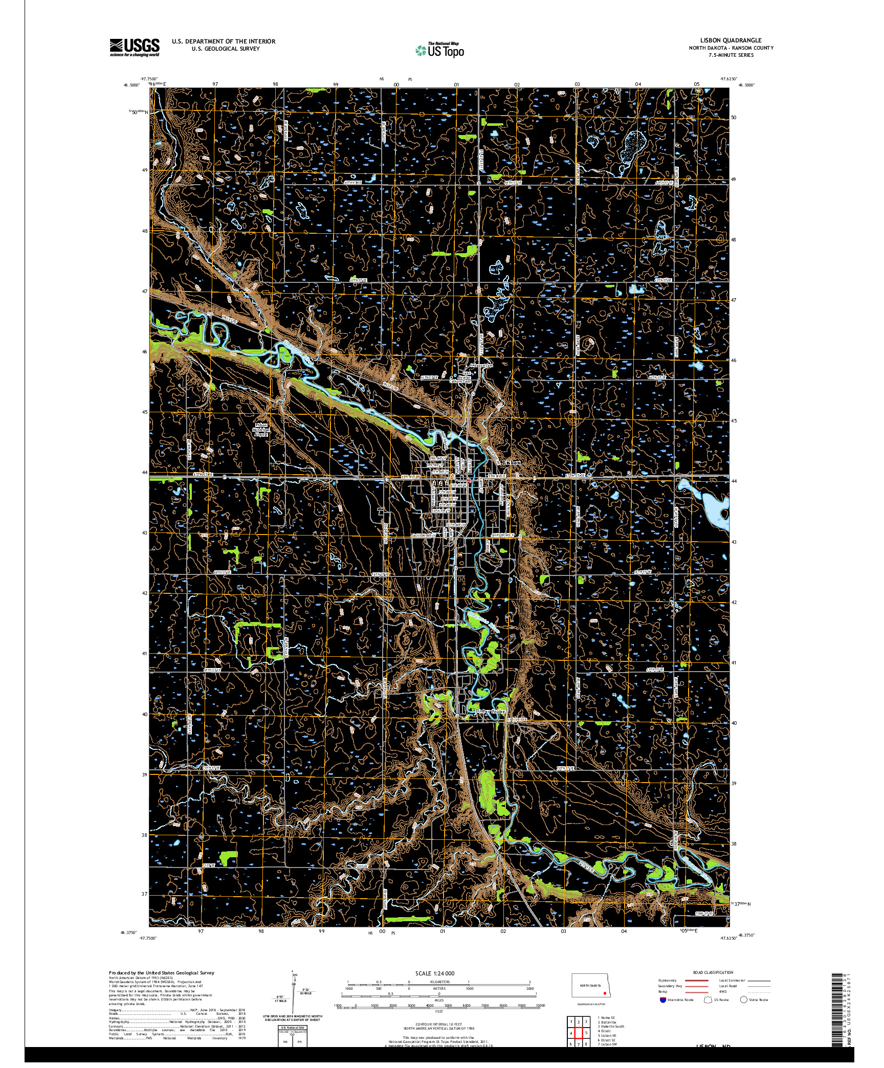 USGS US TOPO 7.5-MINUTE MAP FOR LISBON, ND 2020