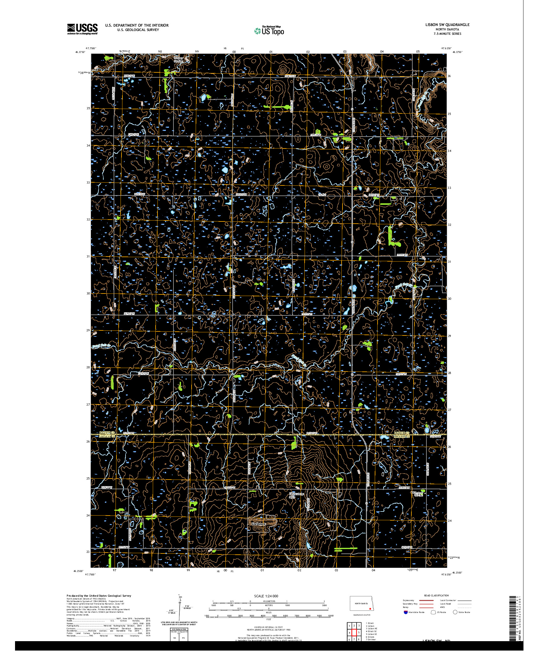 USGS US TOPO 7.5-MINUTE MAP FOR LISBON SW, ND 2020