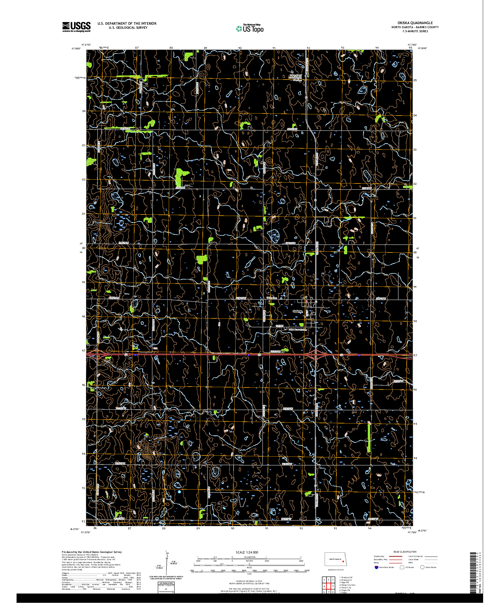 USGS US TOPO 7.5-MINUTE MAP FOR ORISKA, ND 2020