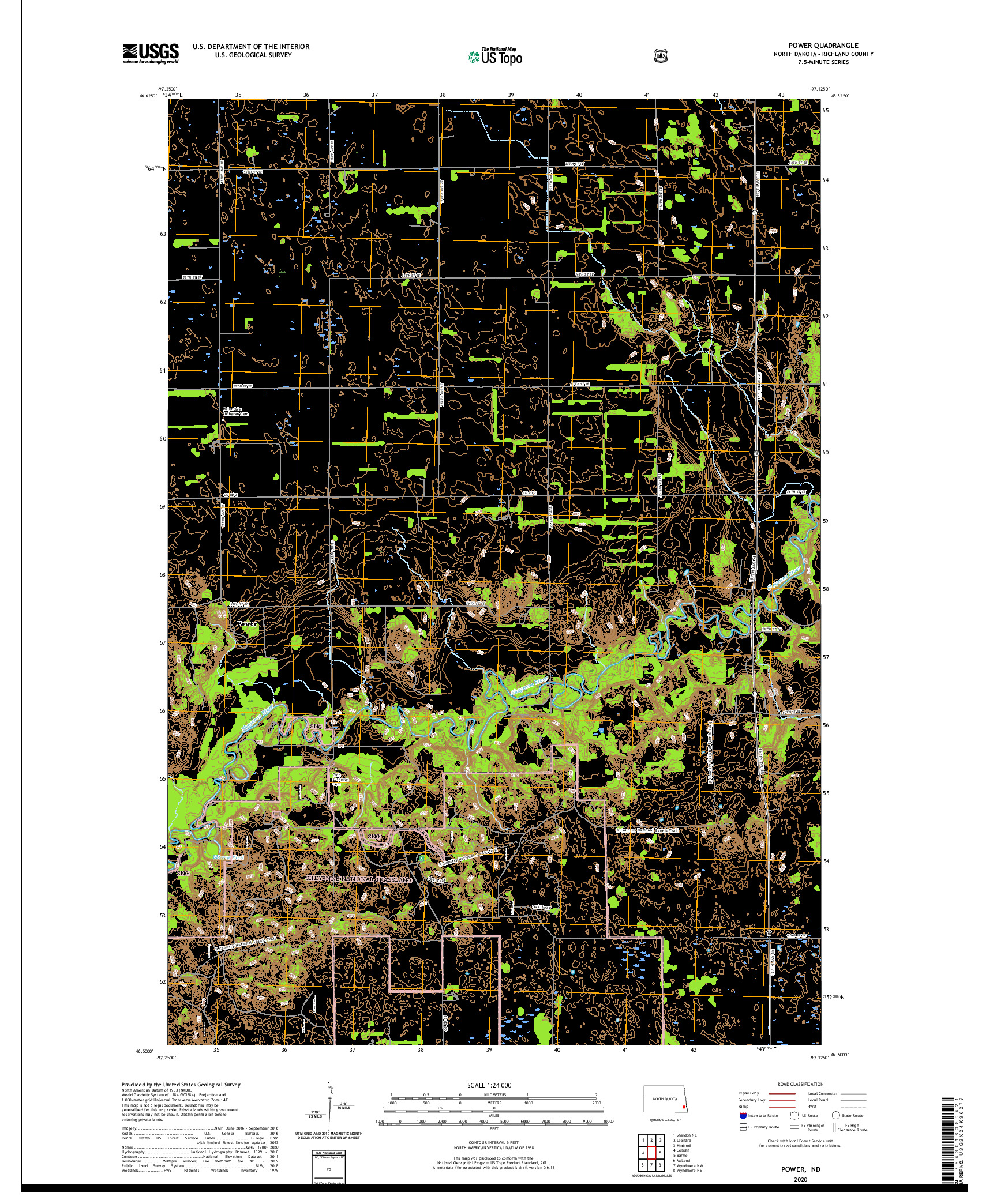 USGS US TOPO 7.5-MINUTE MAP FOR POWER, ND 2020