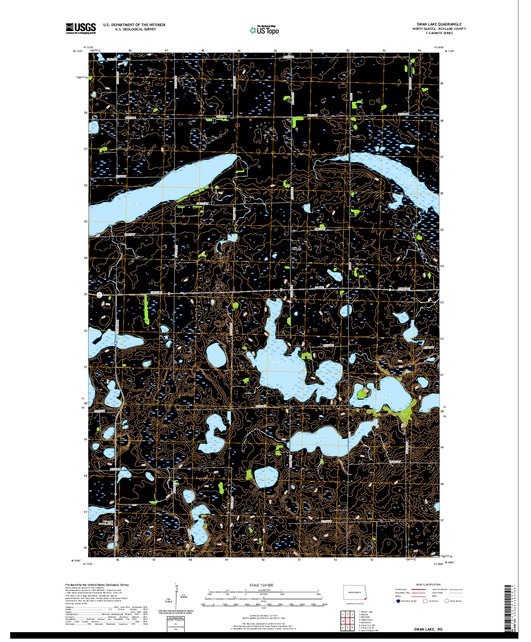 USGS US TOPO 7.5-MINUTE MAP FOR SWAN LAKE, ND 2020