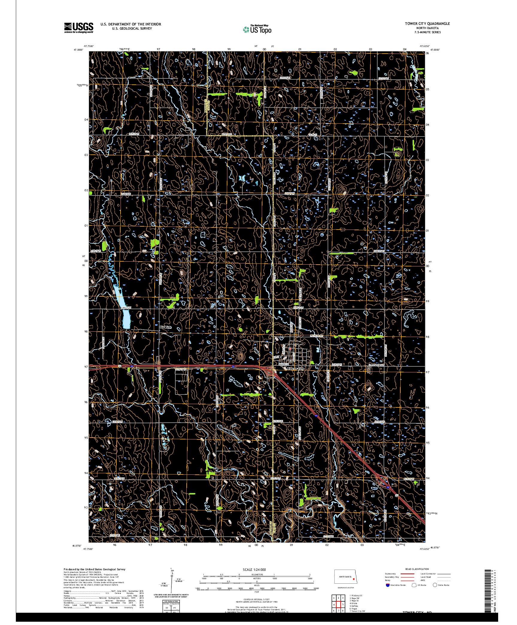 USGS US TOPO 7.5-MINUTE MAP FOR TOWER CITY, ND 2020