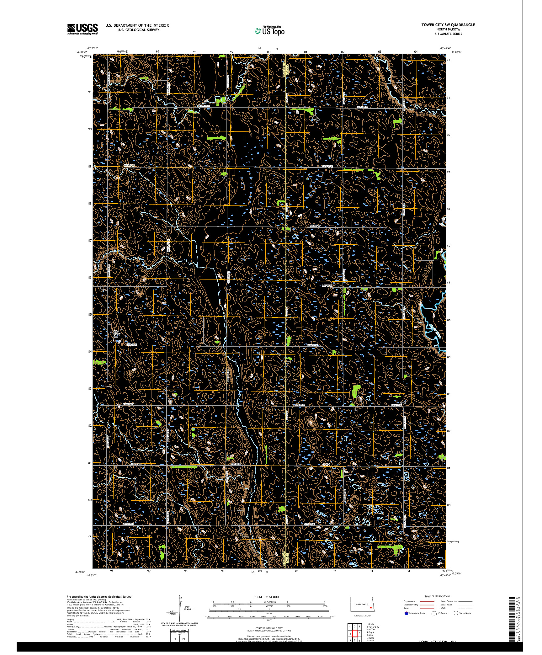 USGS US TOPO 7.5-MINUTE MAP FOR TOWER CITY SW, ND 2020