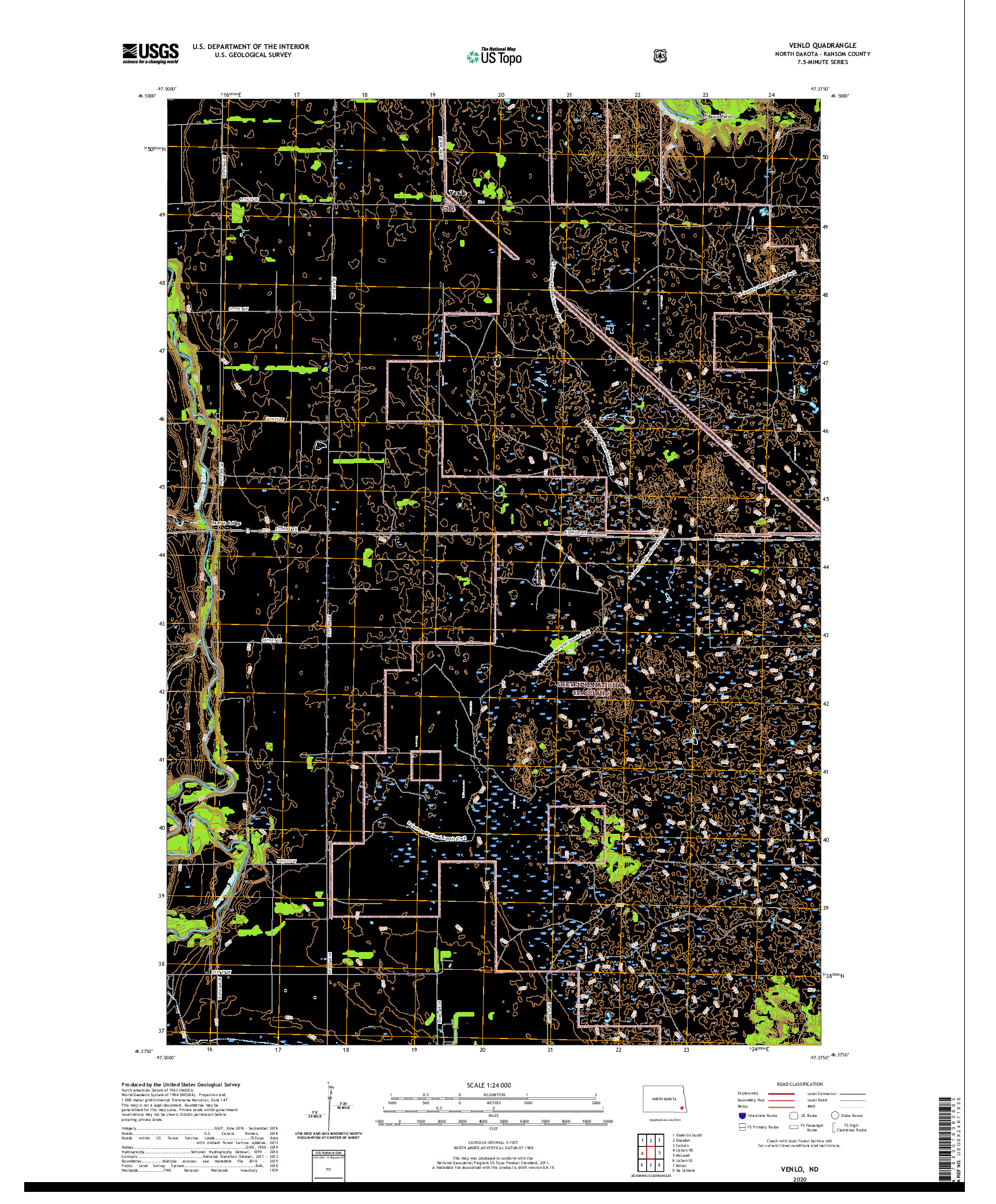 USGS US TOPO 7.5-MINUTE MAP FOR VENLO, ND 2020