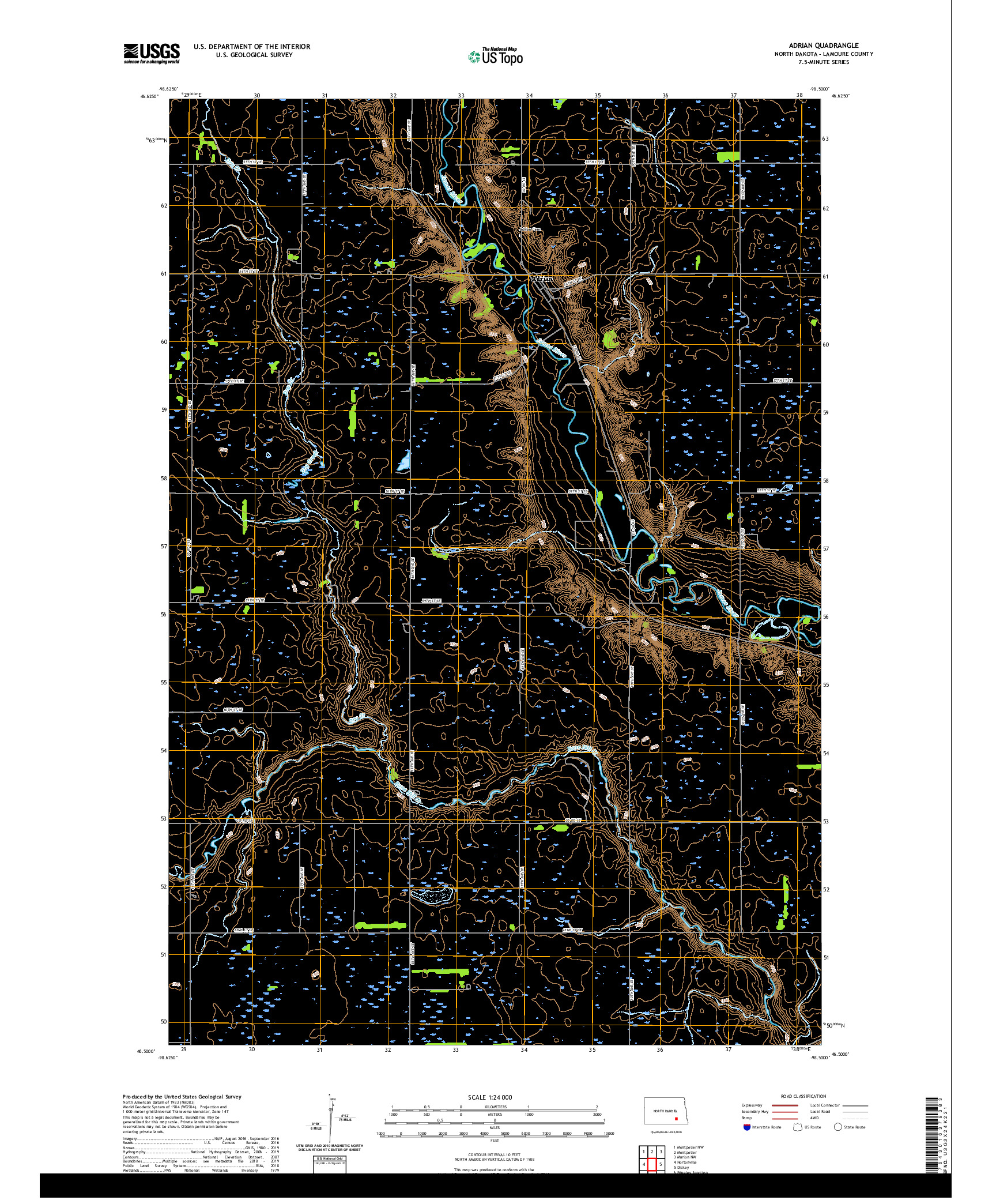 USGS US TOPO 7.5-MINUTE MAP FOR ADRIAN, ND 2020