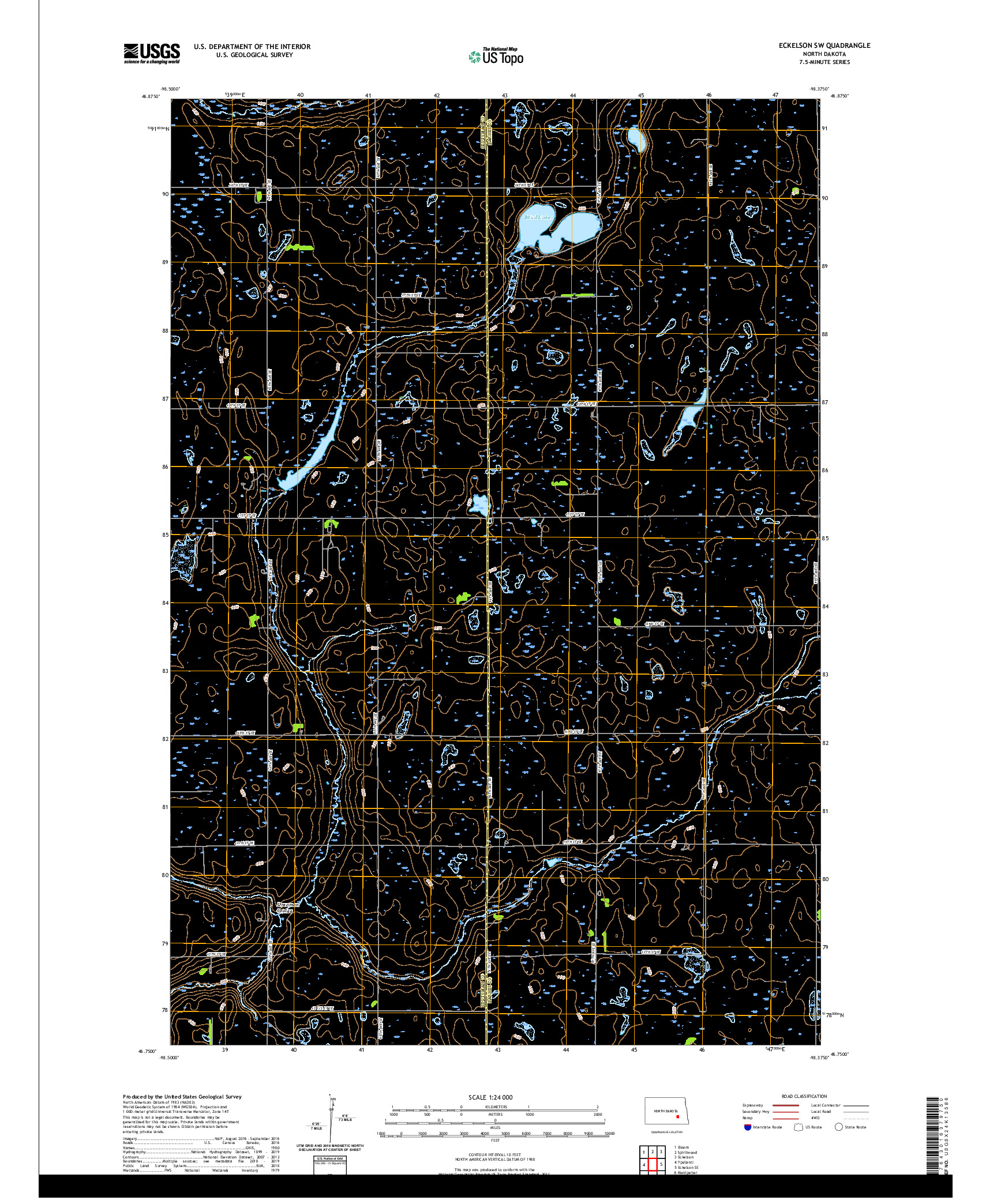 USGS US TOPO 7.5-MINUTE MAP FOR ECKELSON SW, ND 2020