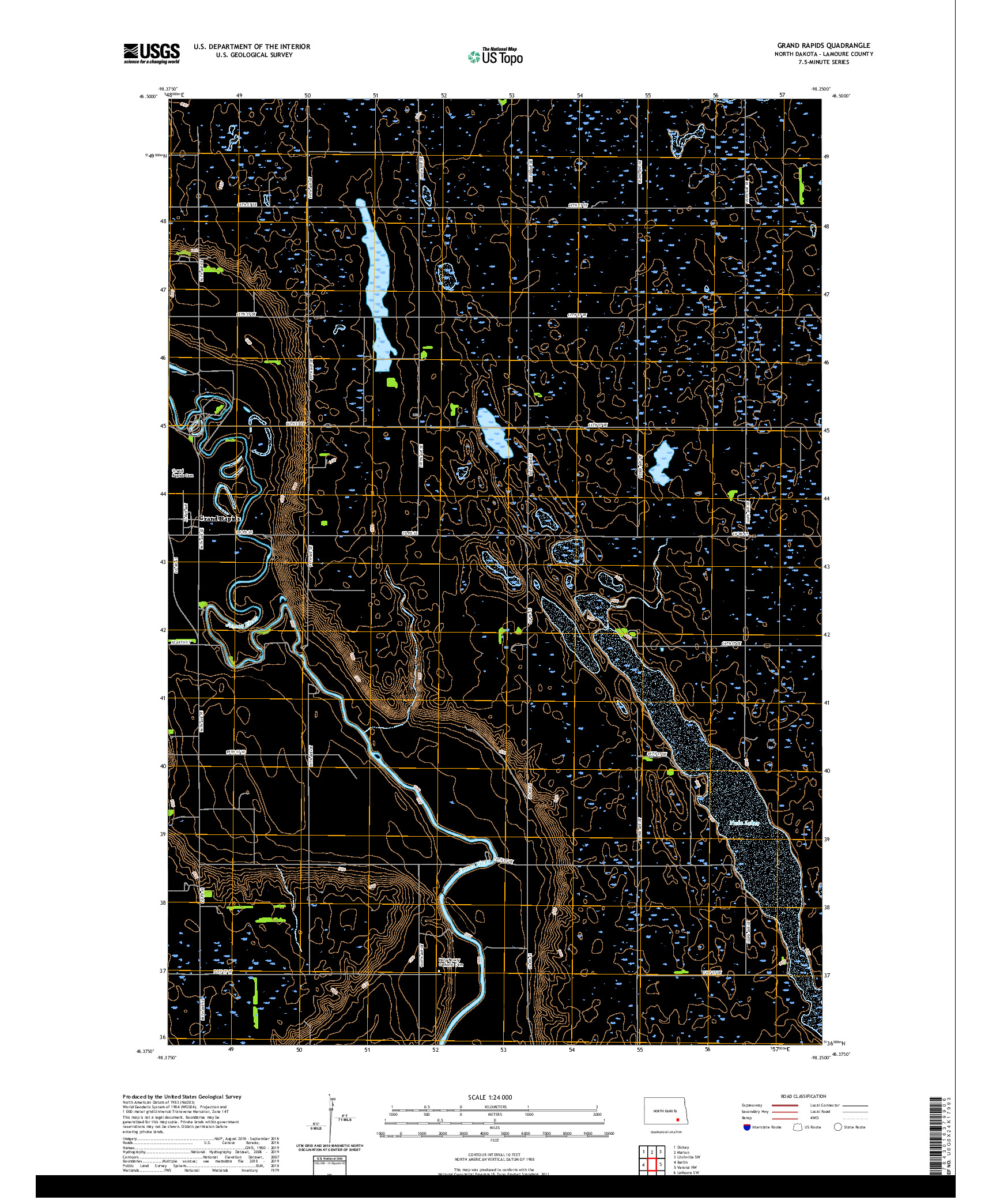 USGS US TOPO 7.5-MINUTE MAP FOR GRAND RAPIDS, ND 2020