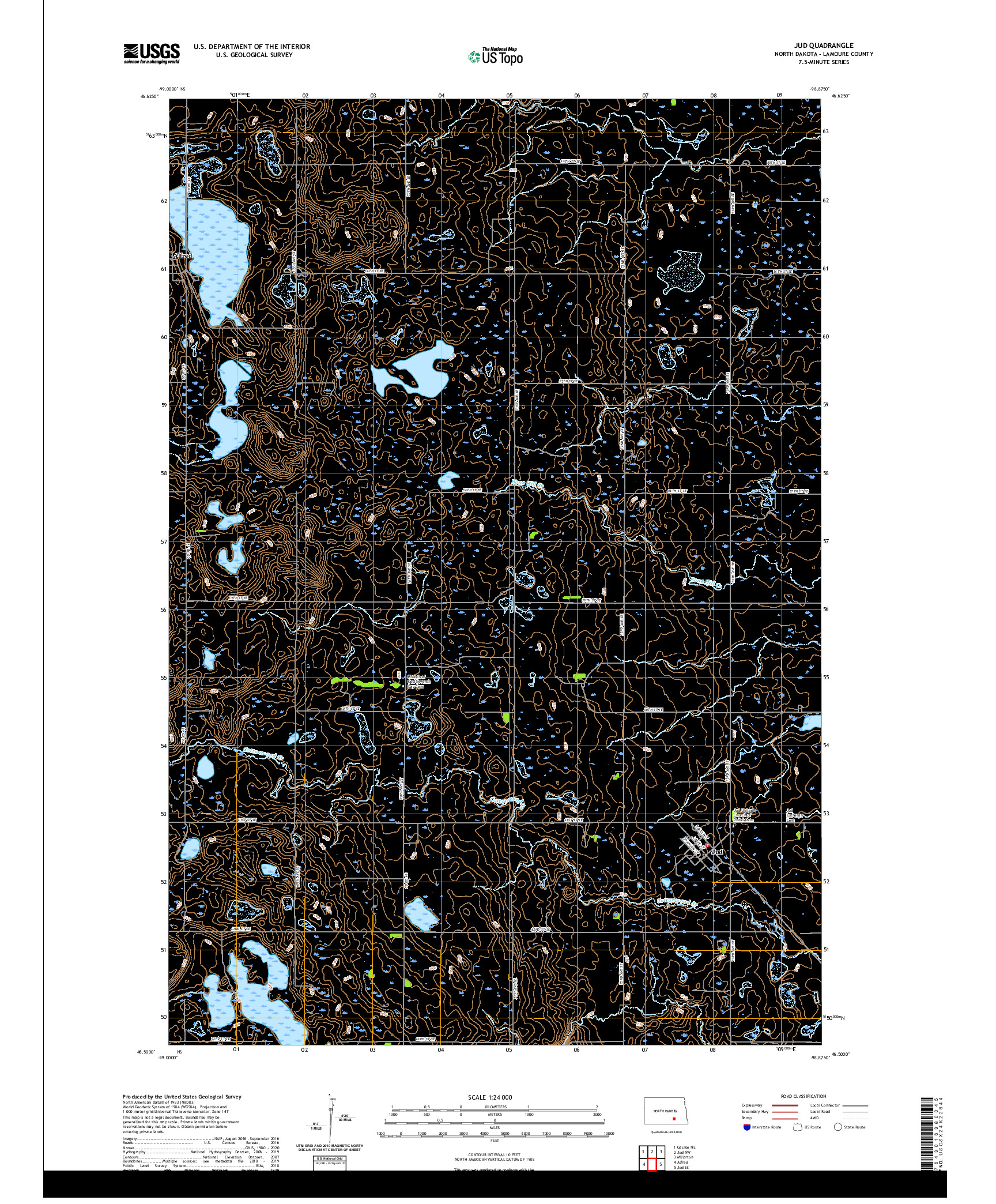 USGS US TOPO 7.5-MINUTE MAP FOR JUD, ND 2020