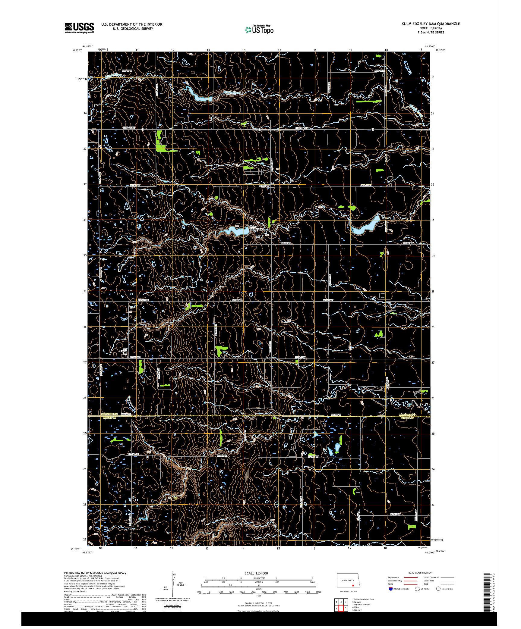 USGS US TOPO 7.5-MINUTE MAP FOR KULM-EDGELEY DAM, ND 2020