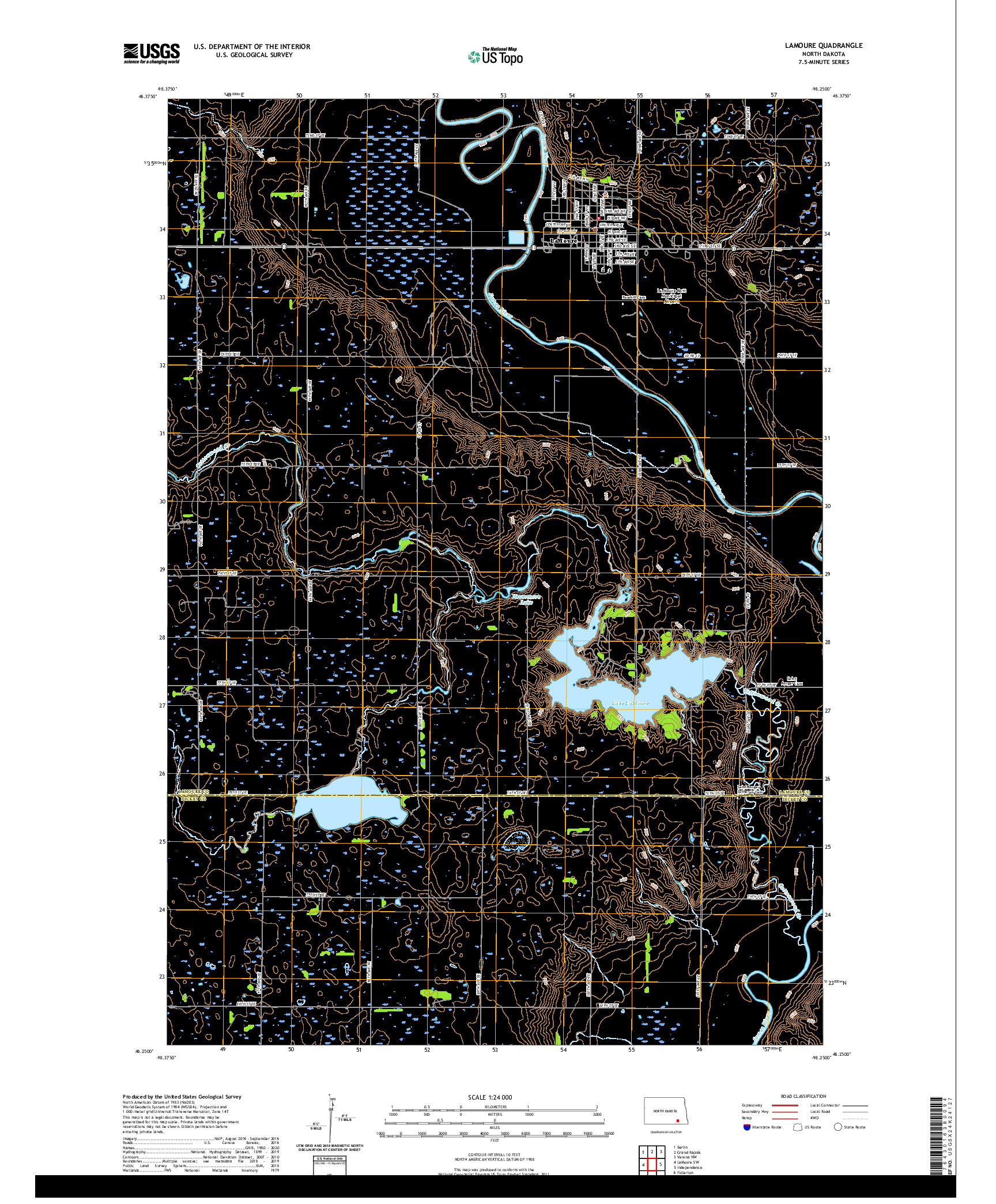 USGS US TOPO 7.5-MINUTE MAP FOR LAMOURE, ND 2020